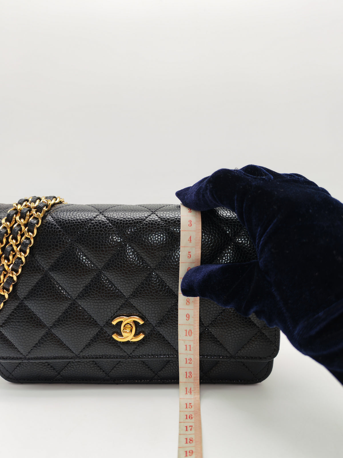 Chanel Turn Lock Wallet on Chain (WOC) in Black Caviar Leather Gold Hardware Microchip (AE****E4)