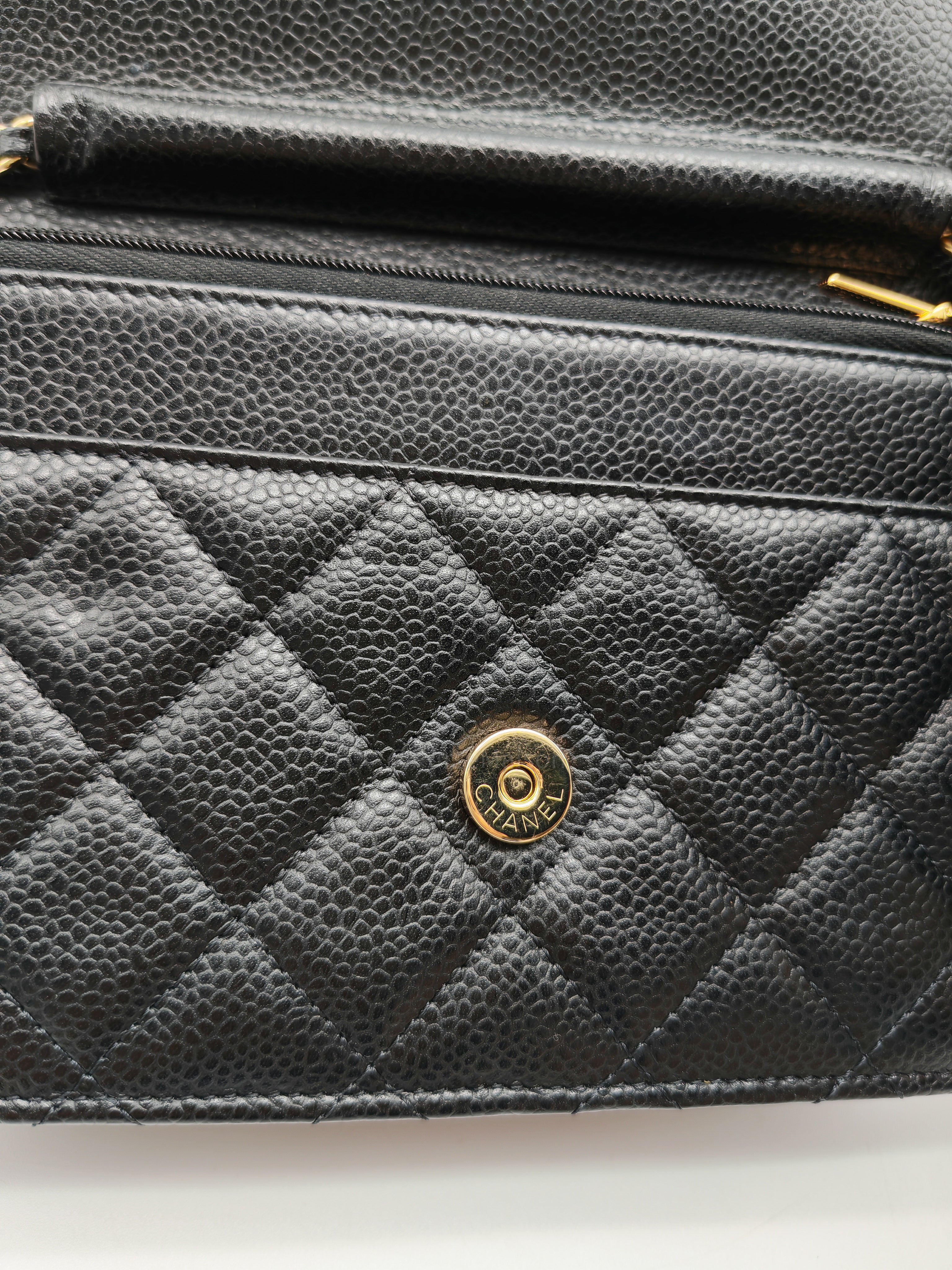 Chanel Wallet on Chain (WOC) in Black Quilted Caviar Leather and Gold Hardware Microchip