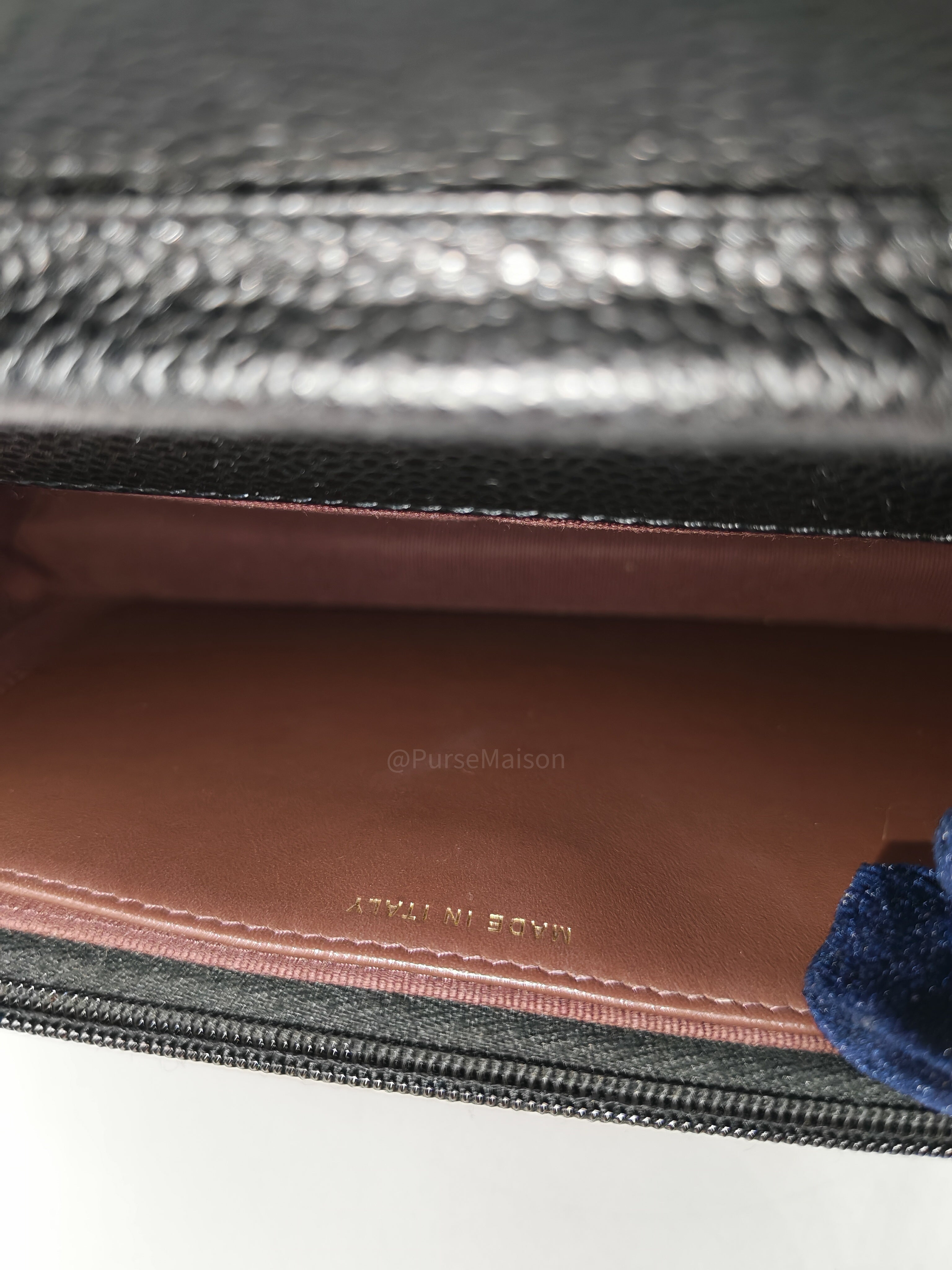 Chanel Wallet on Chain (WOC) in Black Quilted Caviar Leather and Gold Hardware Microchip