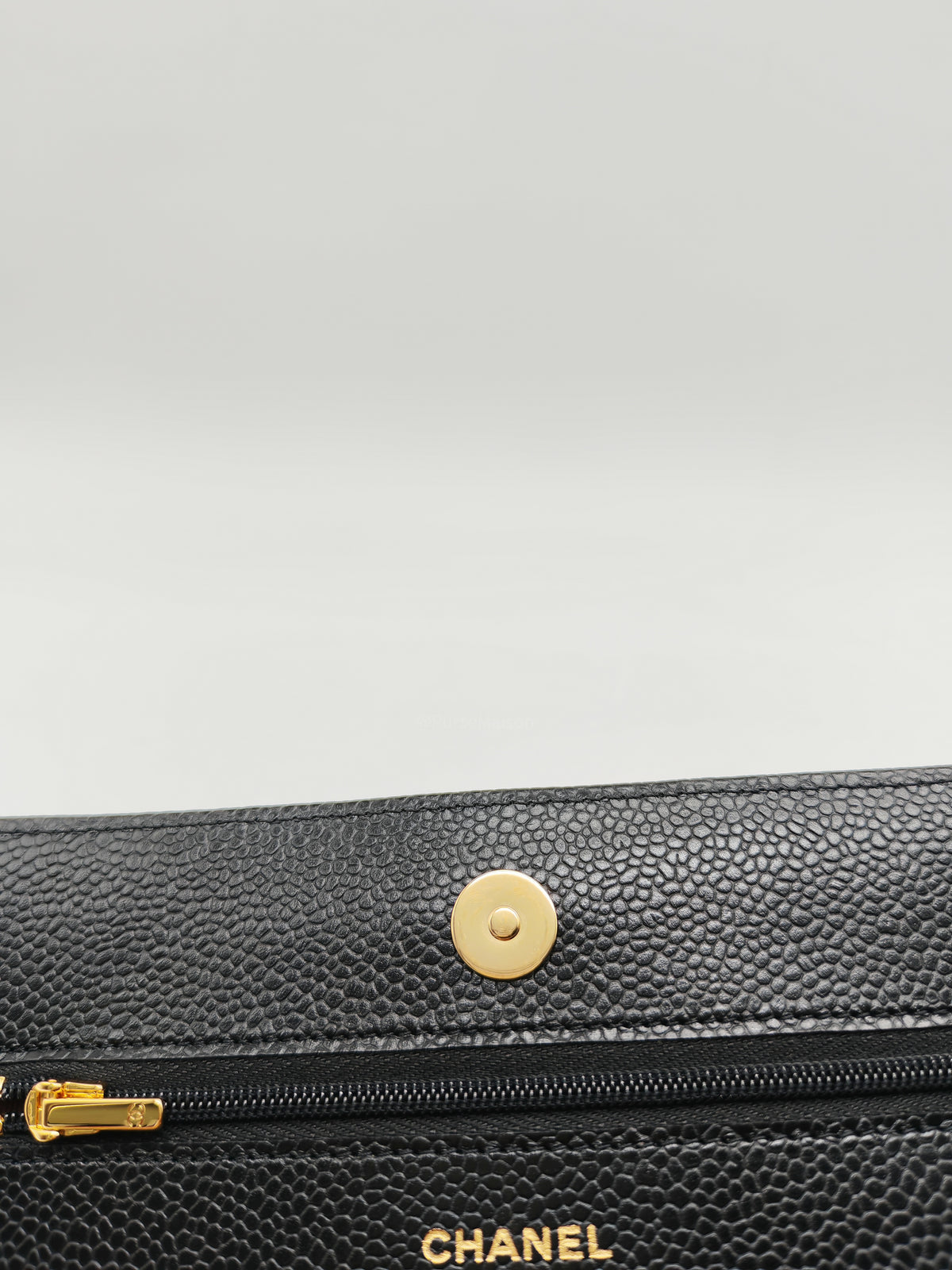 Chanel Wallet on Chain (WOC) in Black Quilted Caviar Leather & Gold Hardware Microchip