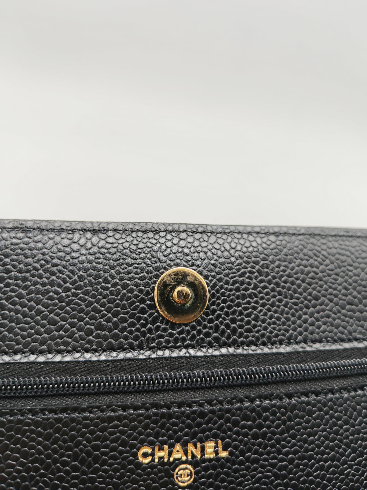 Chanel Wallet on Chain (WOC) in Black Quilted Caviar Leather & Gold Hardware Microchip