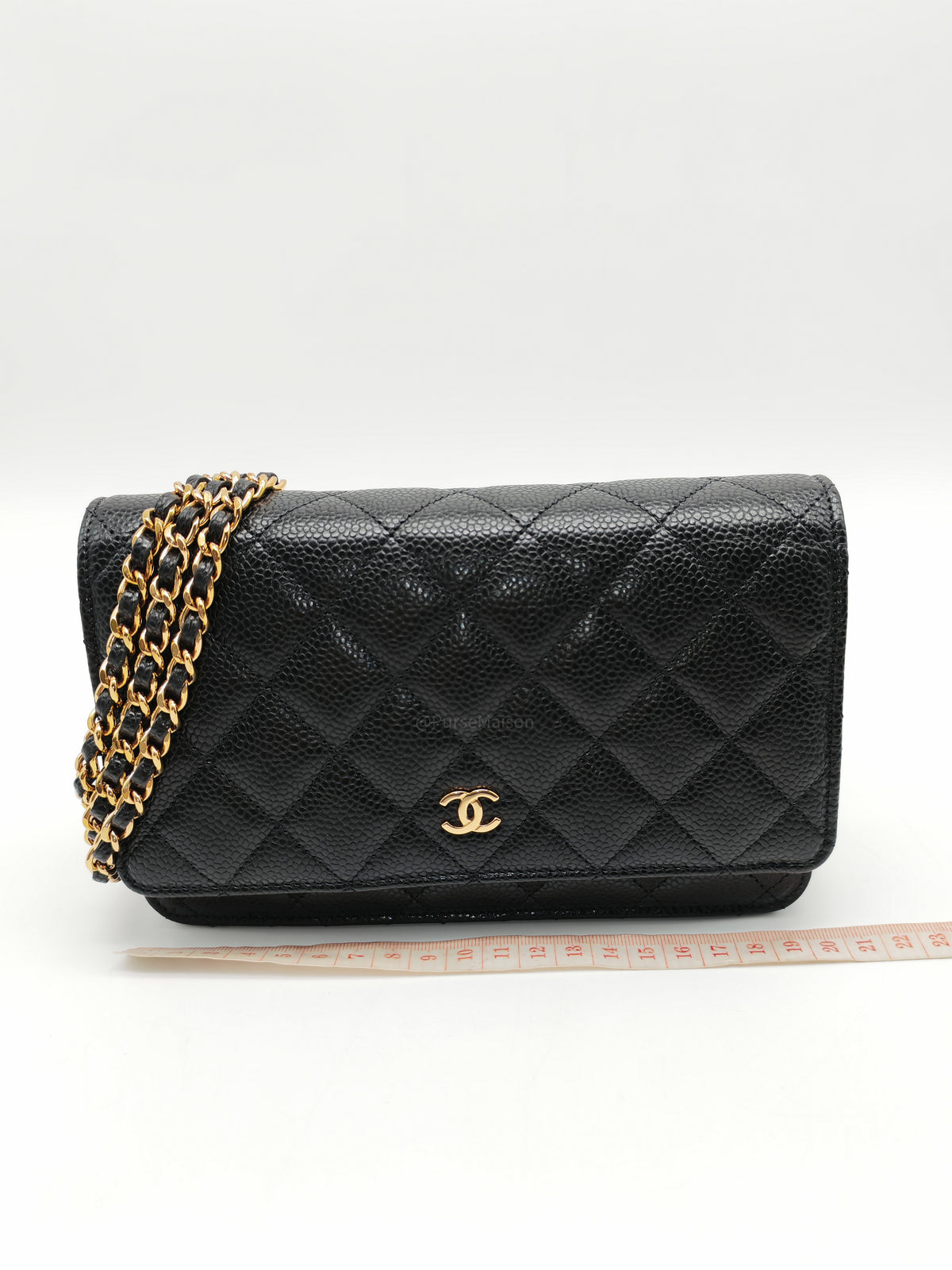 Chanel Wallet on Chain (WOC) in Black Quilted Caviar Leather & Gold Hardware Microchip