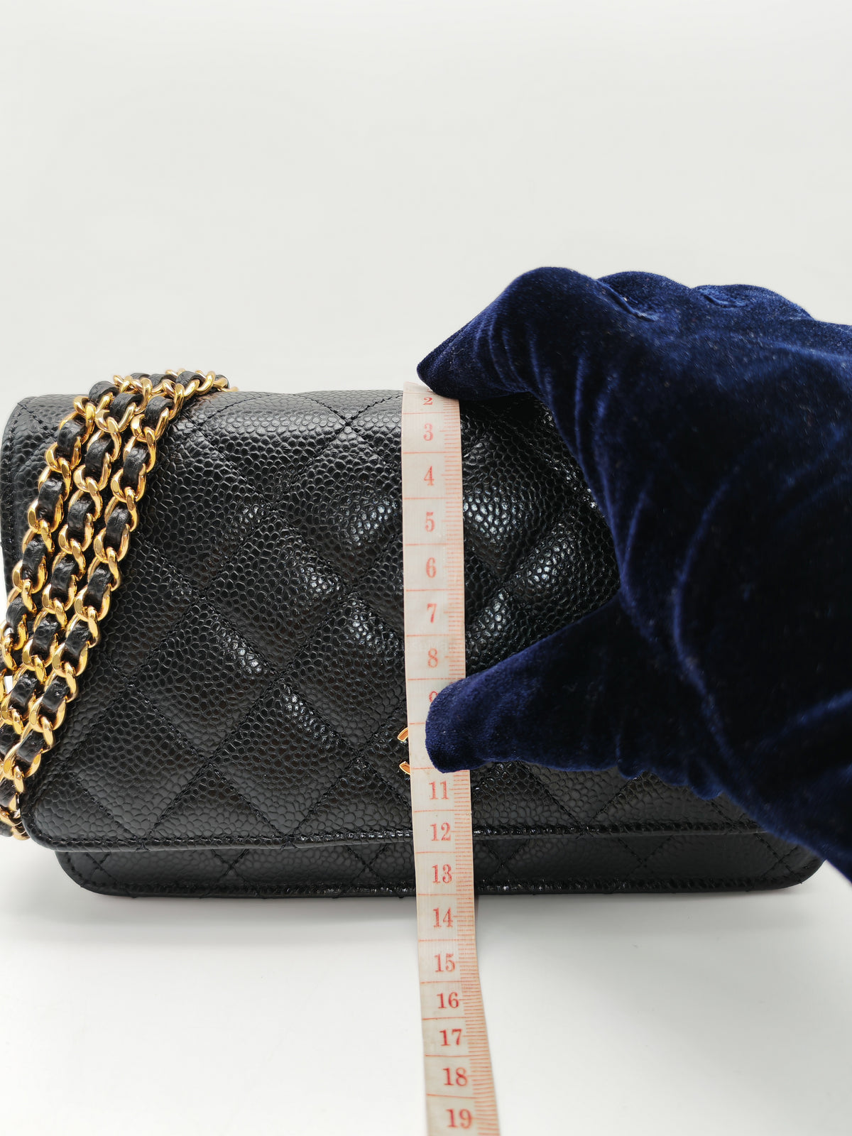 Chanel Wallet on Chain (WOC) in Black Quilted Caviar Leather & Gold Hardware Microchip