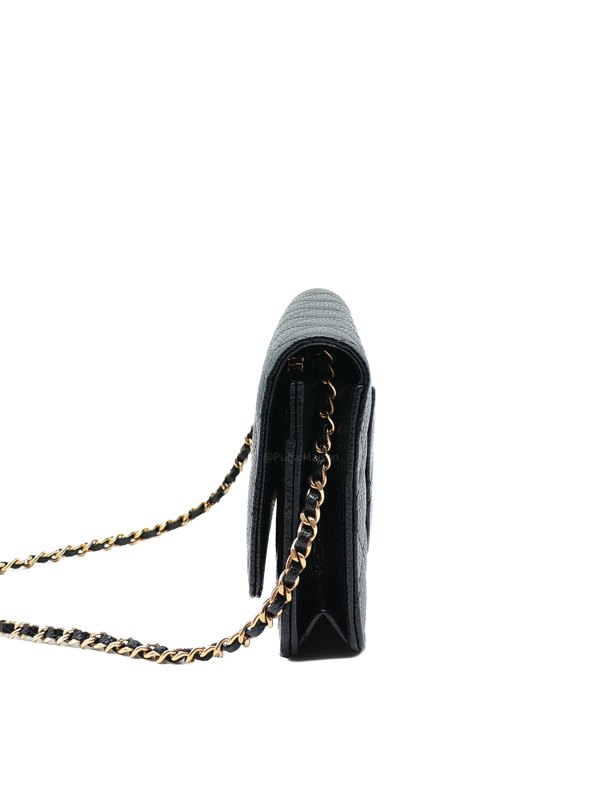 Chanel Wallet on Chain (WOC) in Black Quilted Caviar Leather & Gold Hardware Microchip