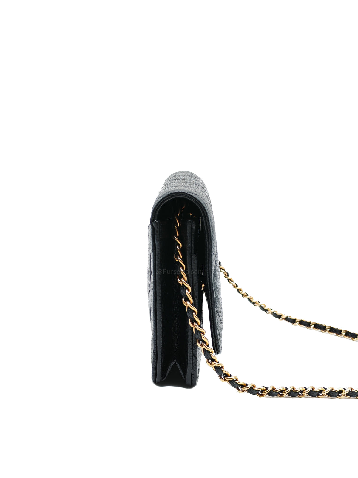 Chanel Wallet on Chain (WOC) in Black Quilted Caviar Leather & Gold Hardware Microchip