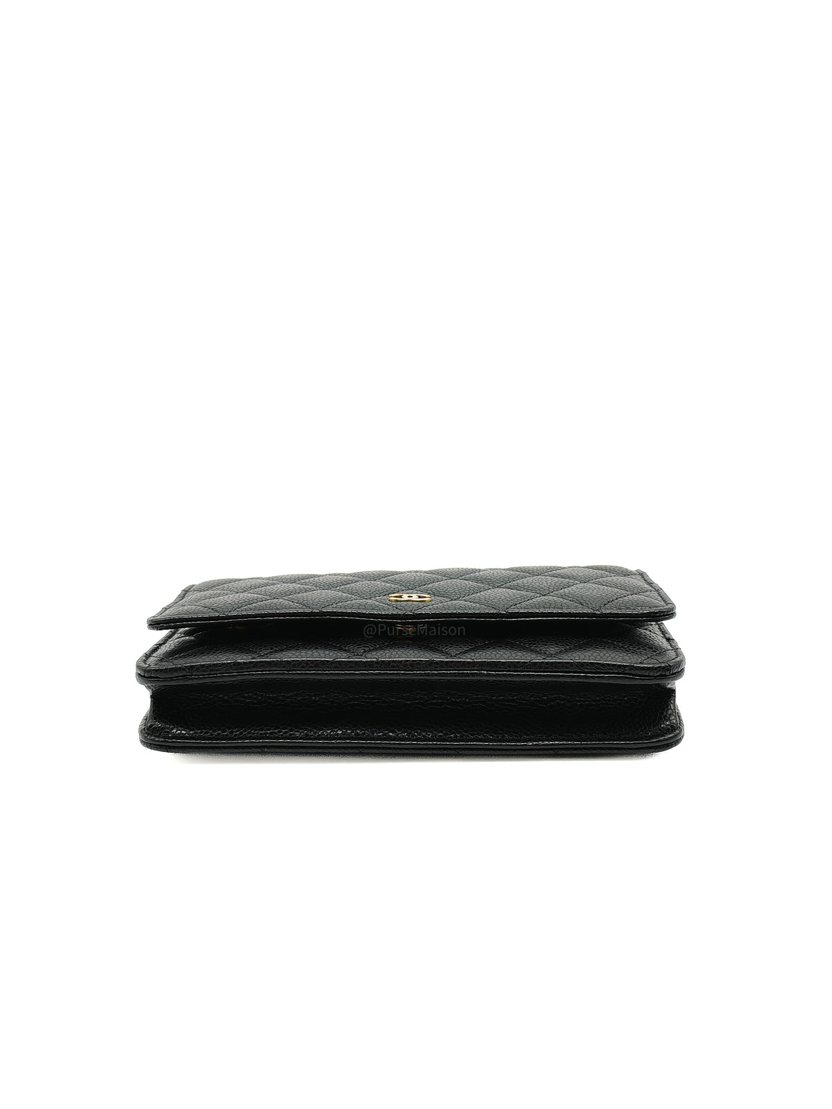 Chanel Wallet on Chain (WOC) in Black Quilted Caviar Leather & Gold Hardware Microchip