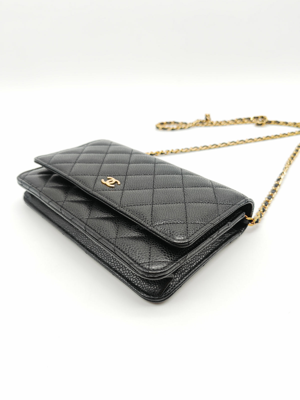 Chanel Wallet on Chain (WOC) in Black Quilted Caviar Leather & Gold Hardware Microchip