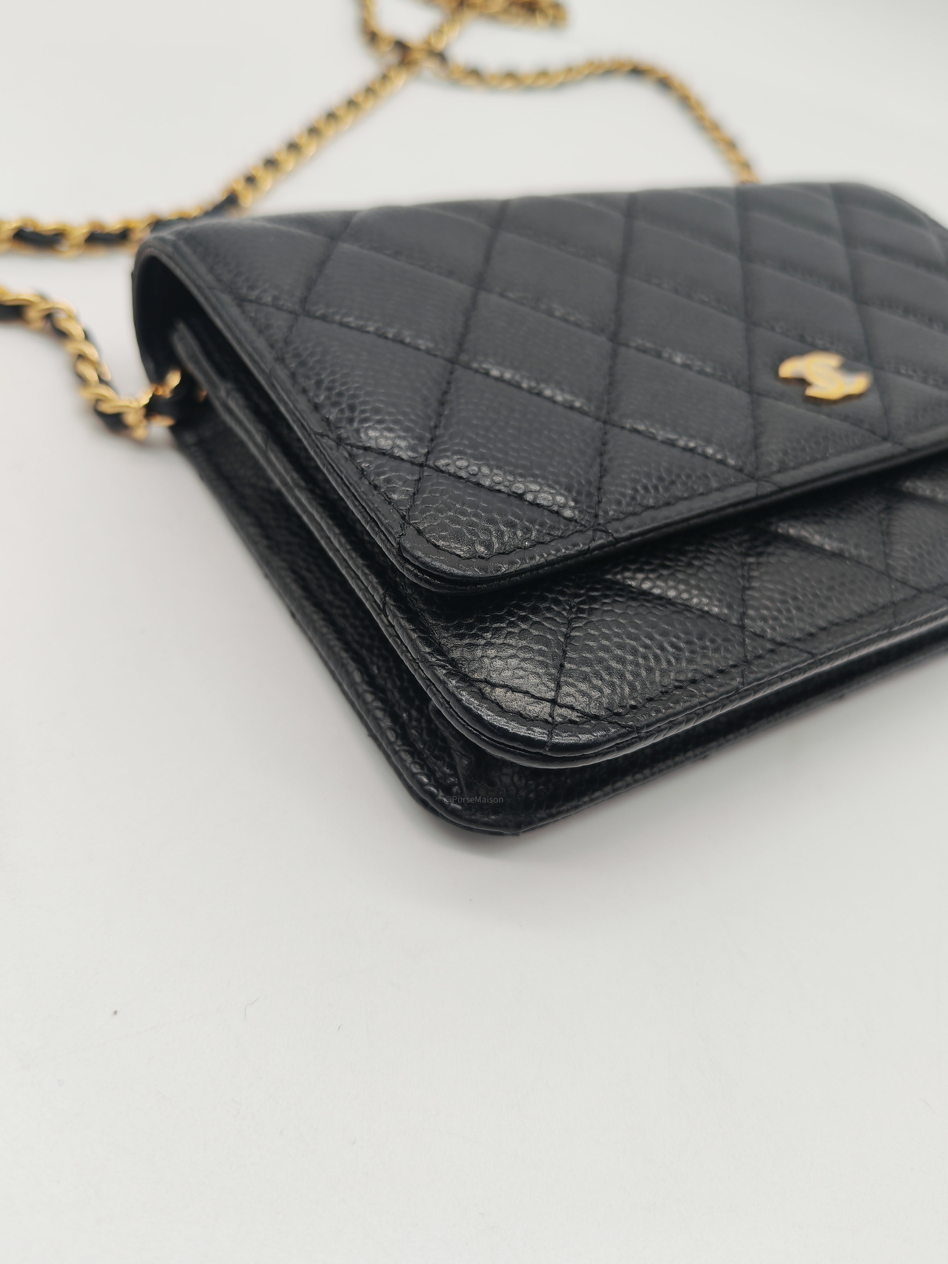 Chanel Classic Wallet on Chain (WOC) in Black Caviar Leather Gold Hardware Microchip (X1***CC)