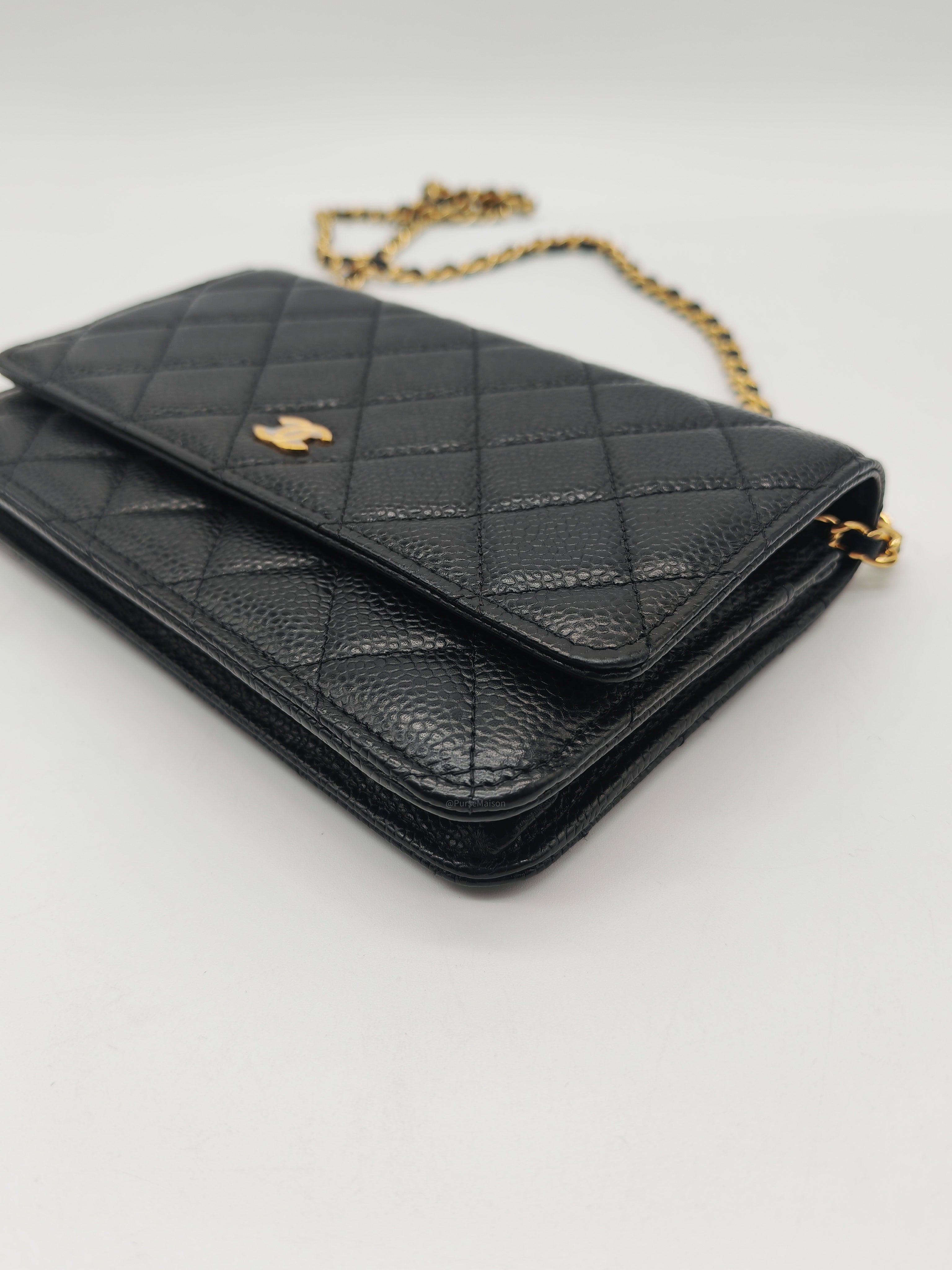 Chanel Classic Wallet on Chain (WOC) in Black Caviar Leather Gold Hardware Microchip (X1***CC)