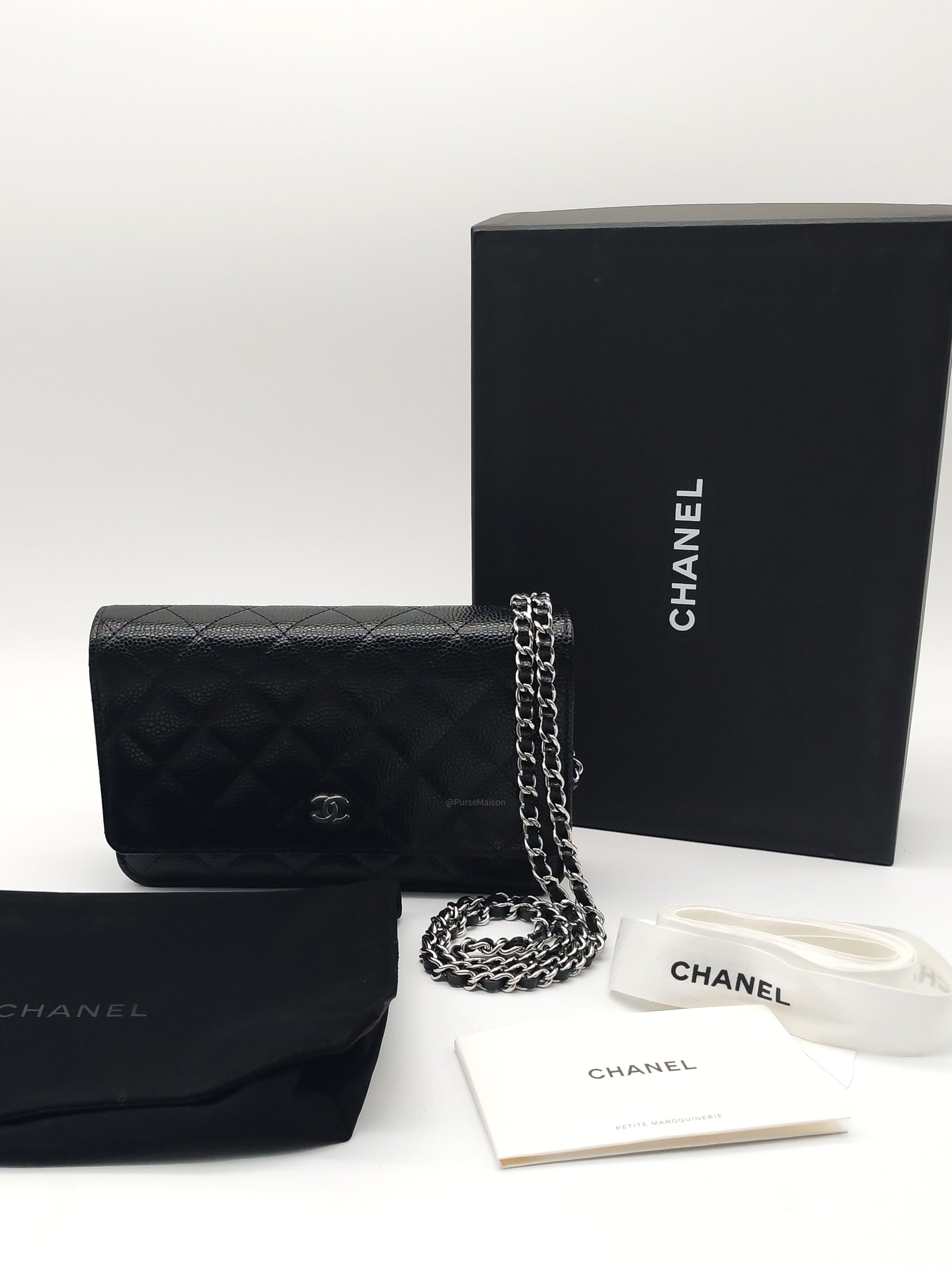 Chanel Wallet on Chain (WOC) in Black Caviar Leather and Silver Hardware Microchip (HC****E0)