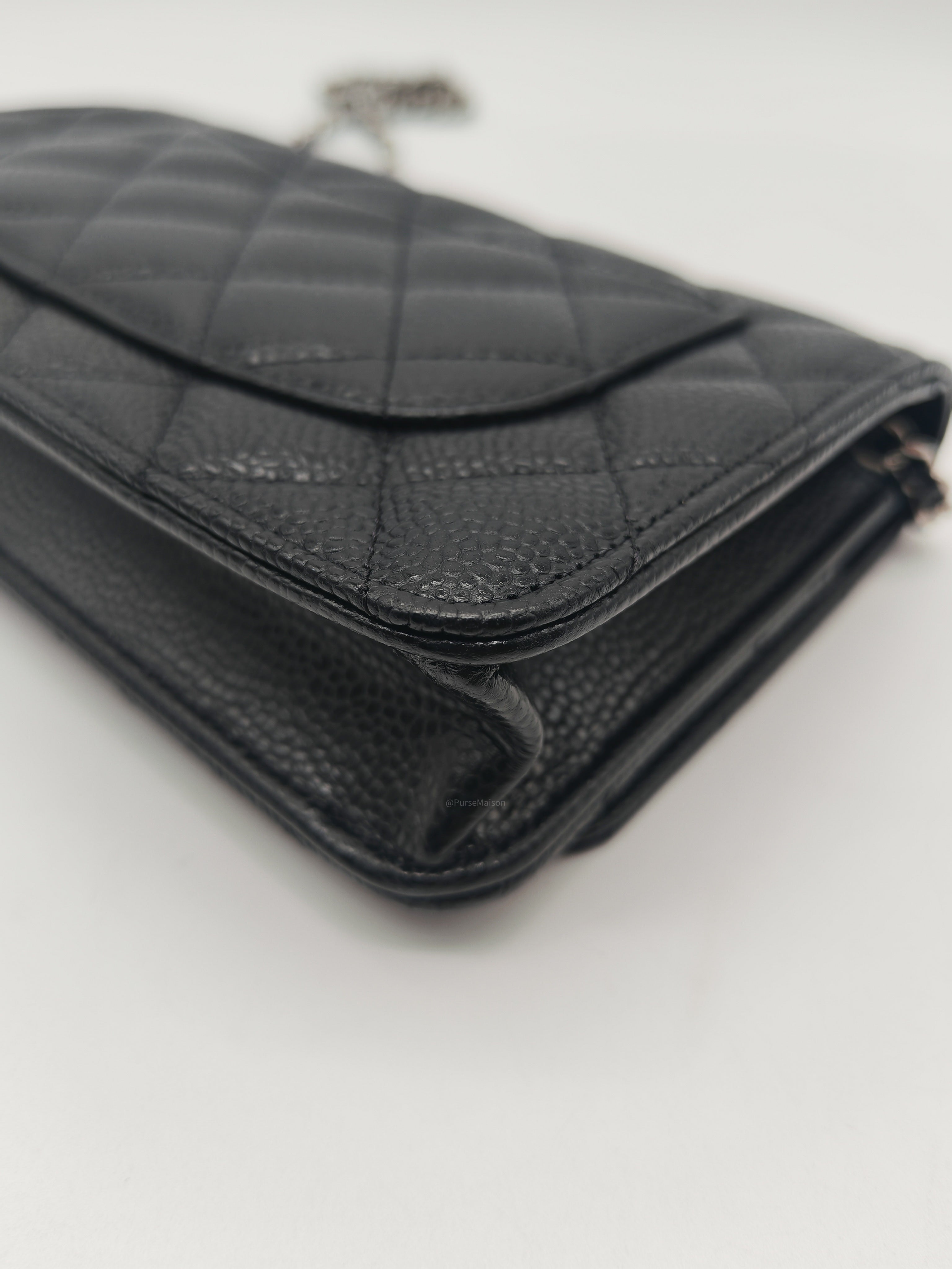 Chanel Classic Wallet on Chain (WOC) in Black Caviar Leather Silver Hardware Microchip (HJ****5J)