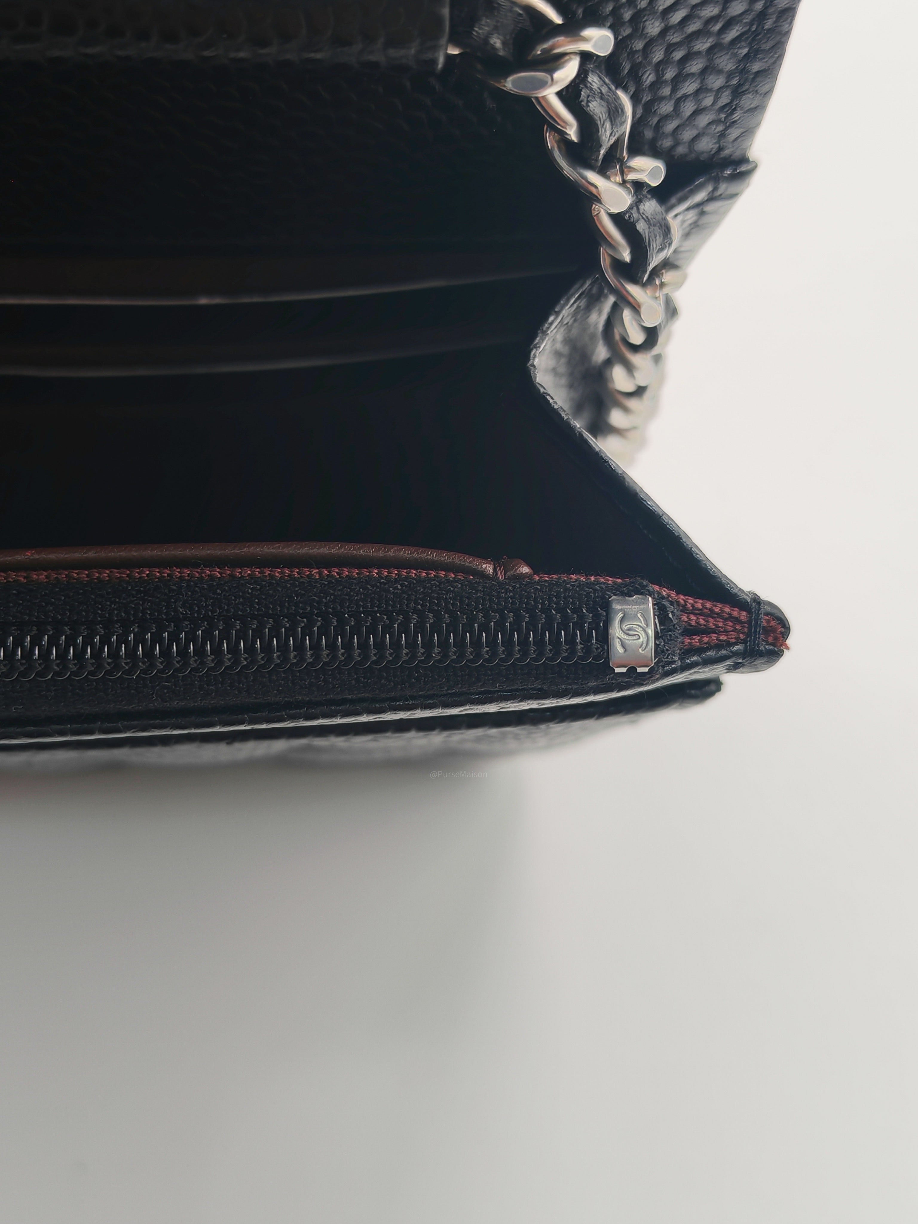 Chanel Classic Wallet on Chain (WOC) in Black Caviar Leather Silver Hardware Microchip (HJ****5J)