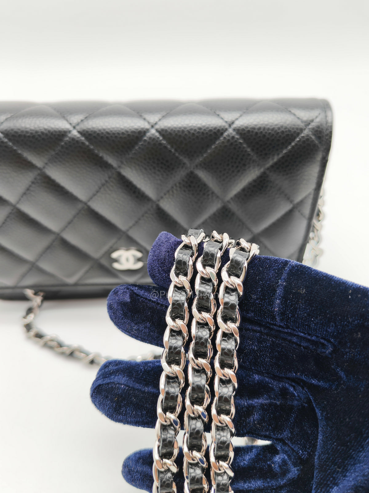 Chanel Wallet on Chain (WOC) in Black Caviar Leather Silver Hardware Microchip (X9****PL)
