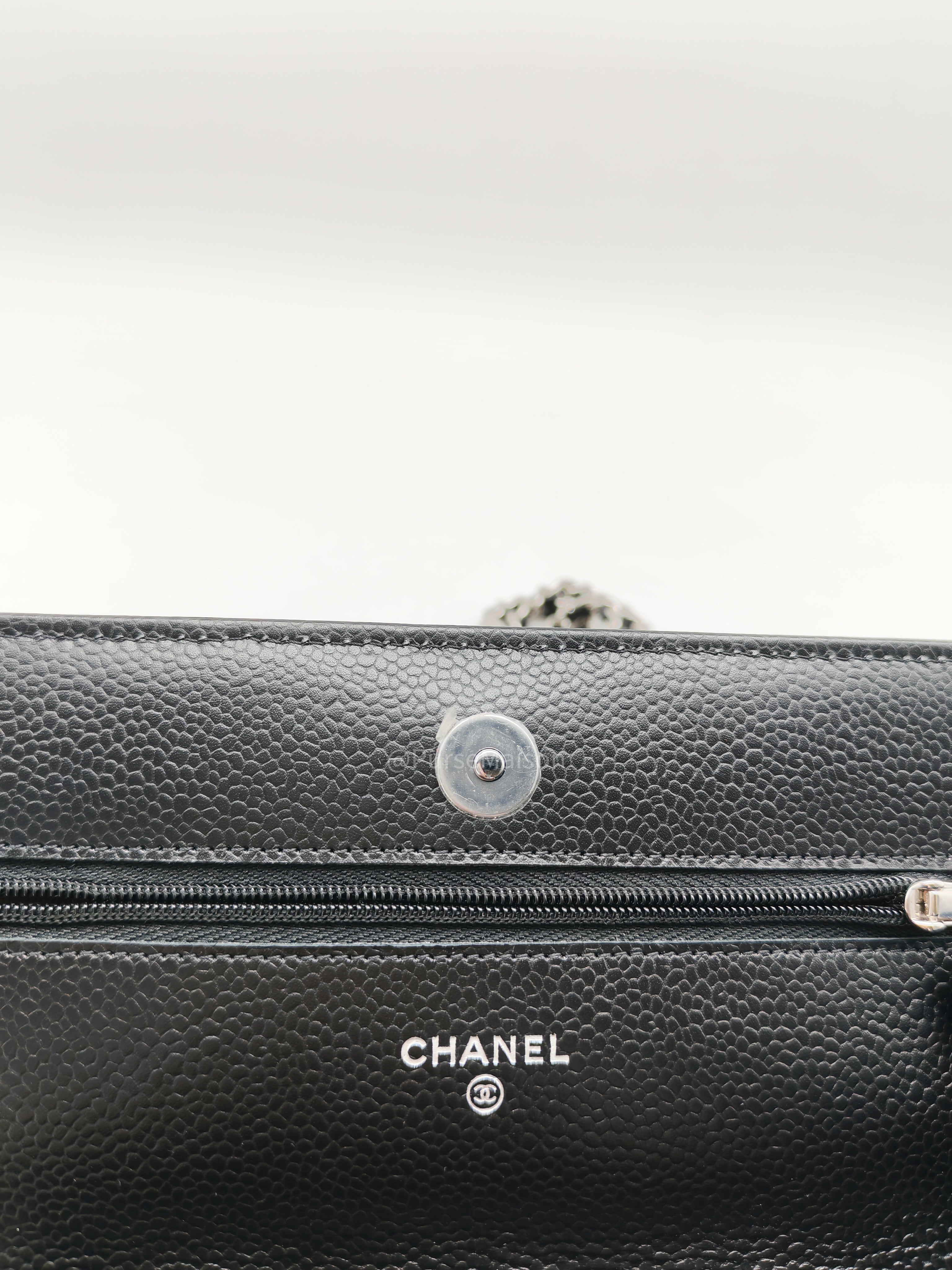 Chanel Wallet on Chain (WOC) in Black Caviar Leather Silver Hardware Microchip (X9****PL)