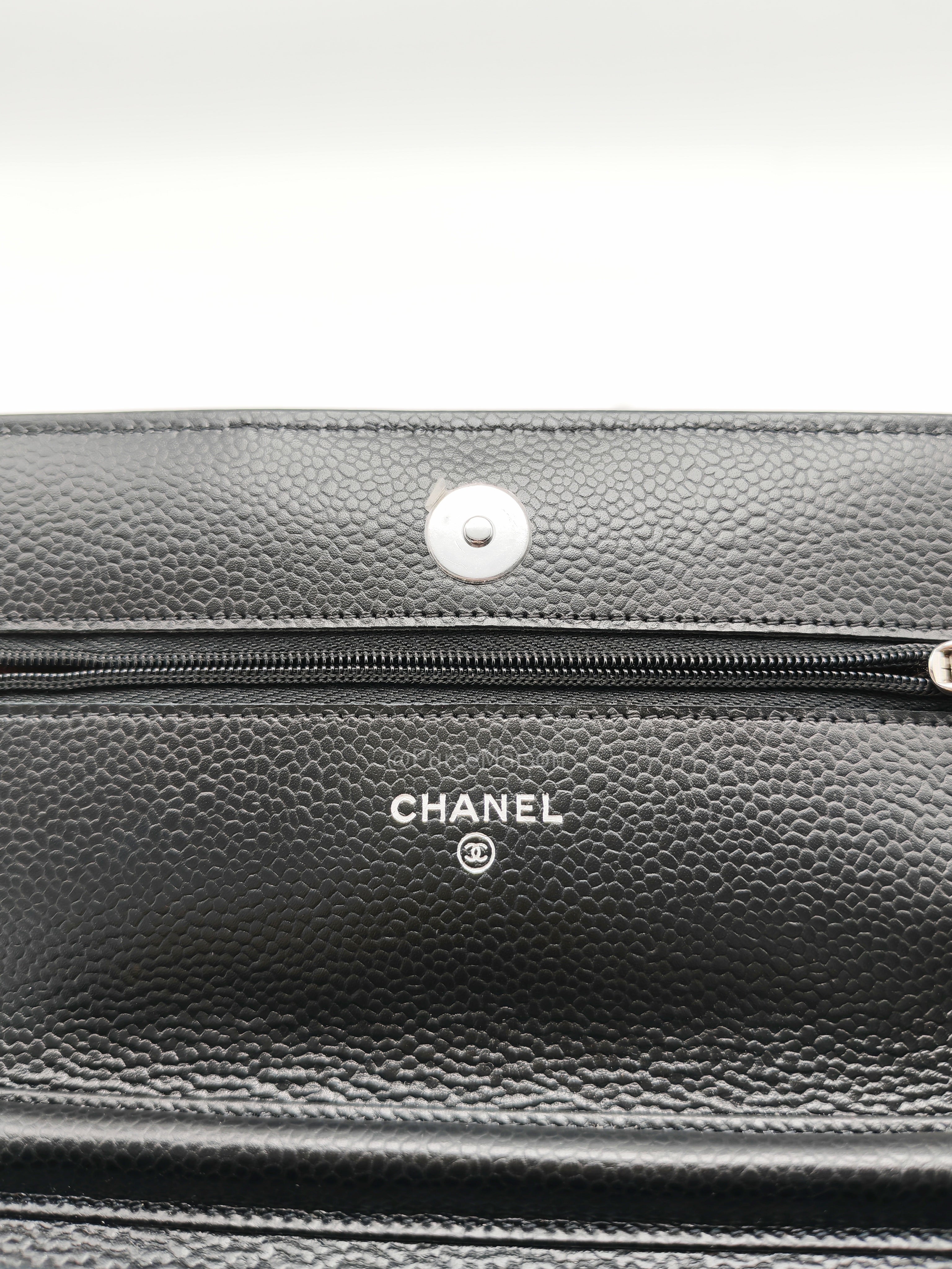 Chanel Wallet on Chain (WOC) in Black Caviar Leather Silver Hardware Microchip (X9****PL)