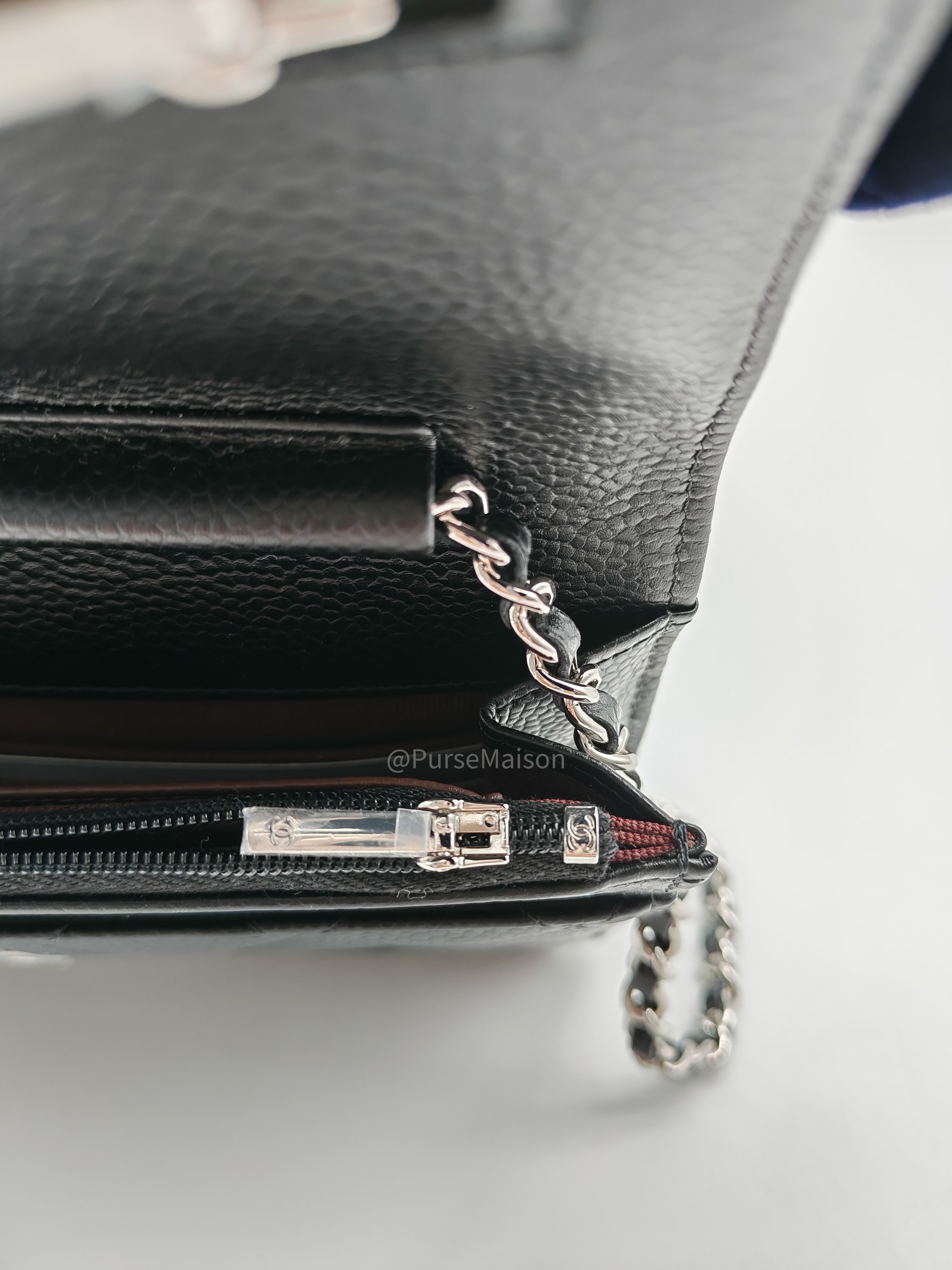 Chanel Wallet on Chain (WOC) in Black Caviar Leather Silver Hardware Microchip (X9****PL)