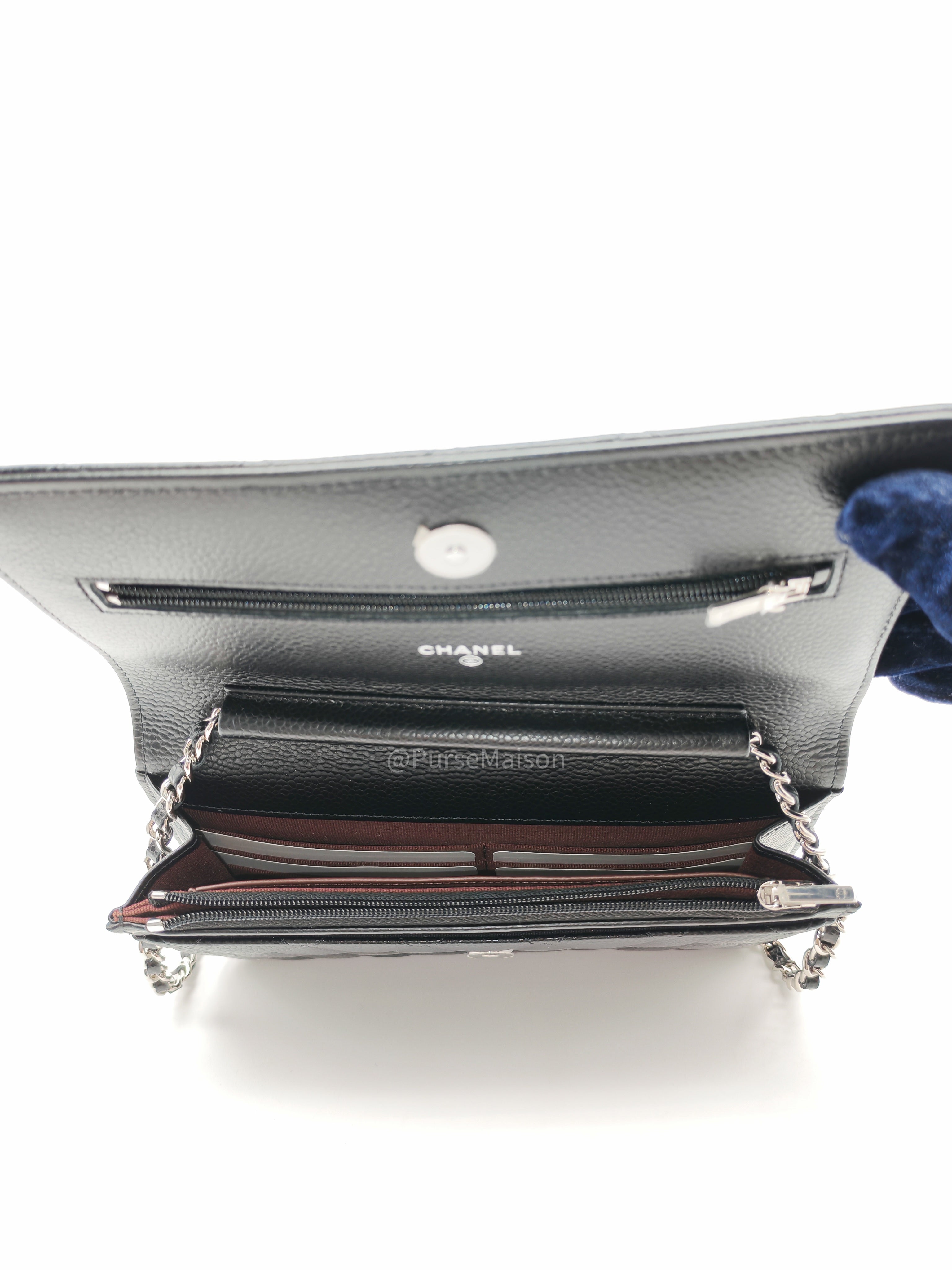 Chanel Wallet on Chain (WOC) in Black Caviar Leather Silver Hardware Microchip (X9****PL)