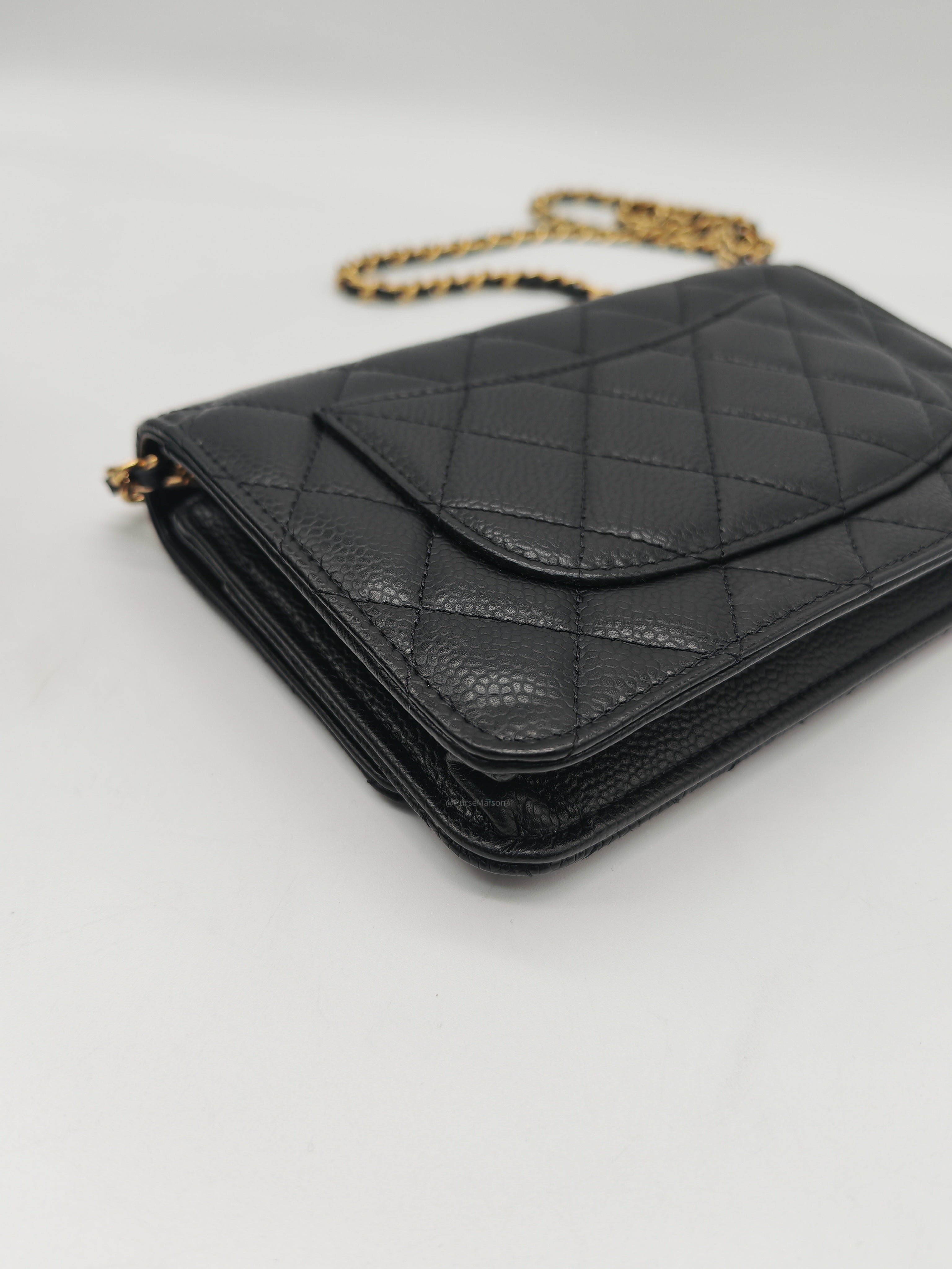 Chanel Classic Wallet on Chain (WOC) in Black Caviar Leather in Gold Hardware Microchip (HK****3L)