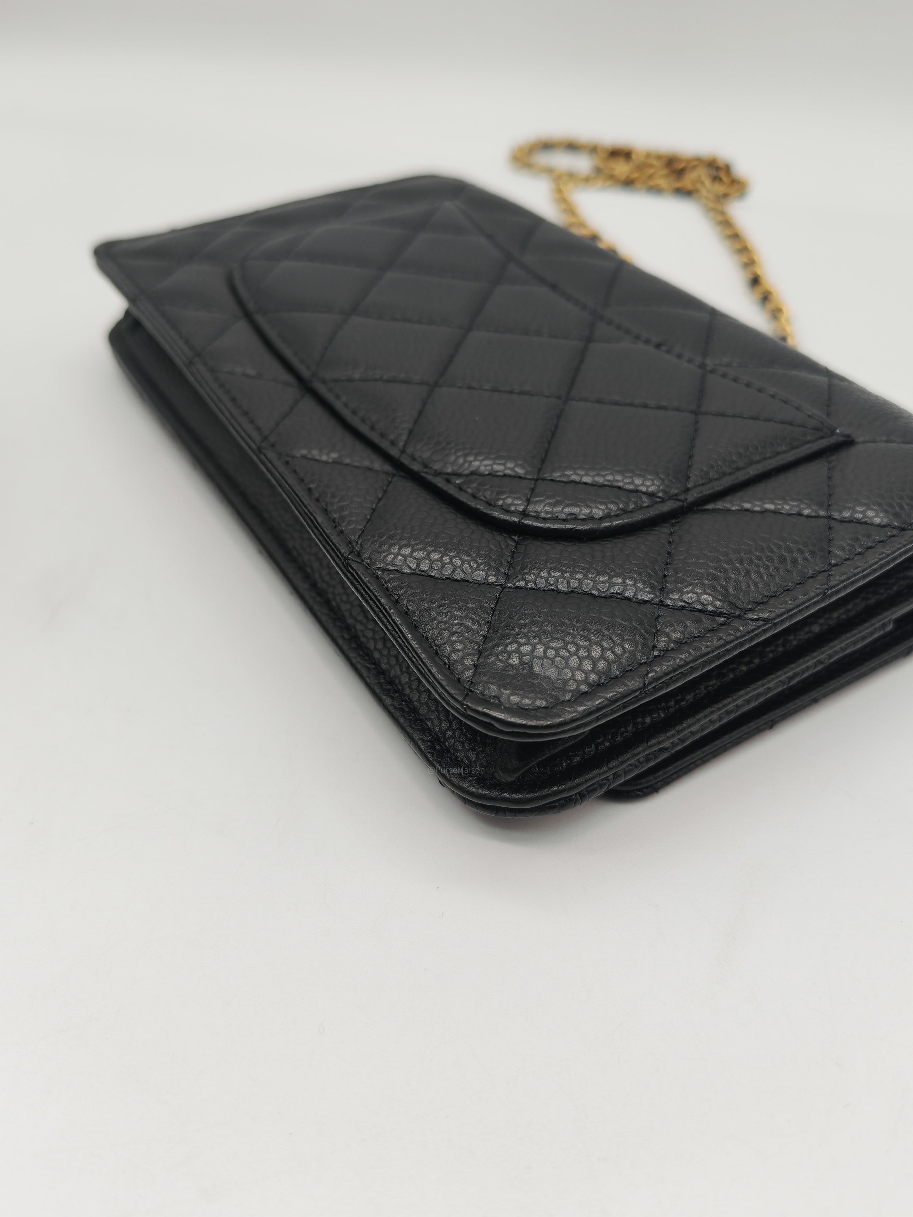 Chanel Classic Wallet on Chain (WOC) in Black Caviar Leather in Gold Hardware Microchip (HK****3L)