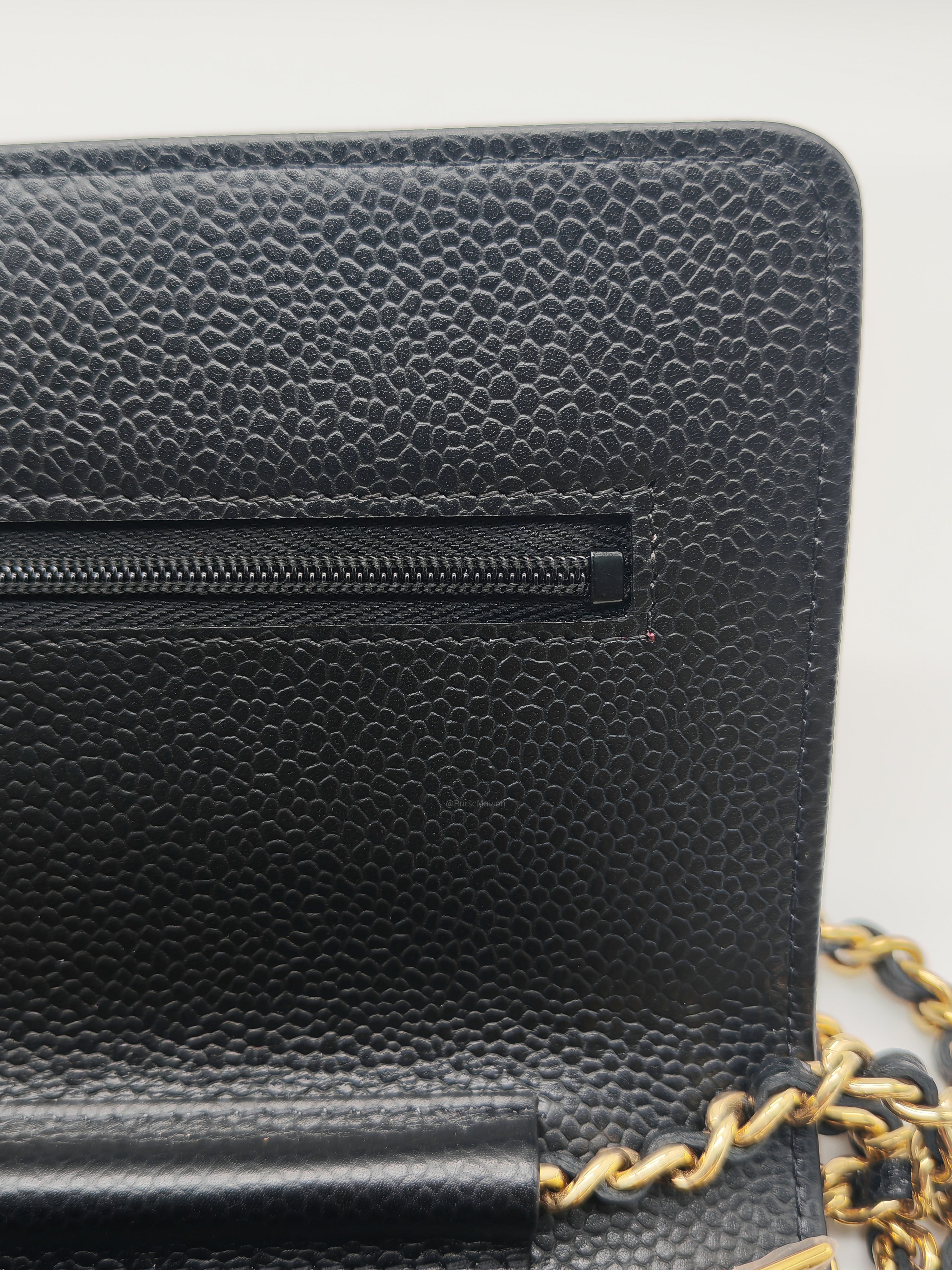 Chanel Classic Wallet on Chain (WOC) in Black Caviar Leather in Gold Hardware Microchip (HK****3L)
