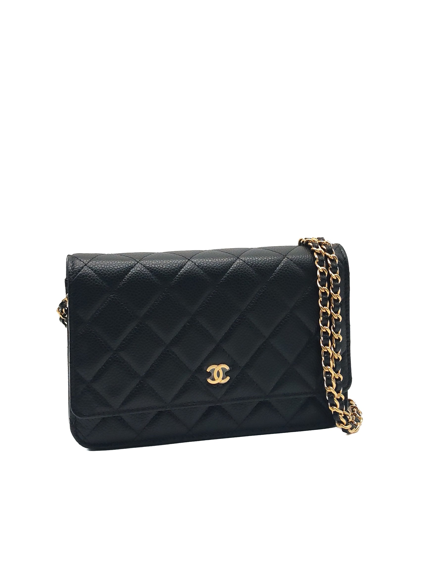 Chanel Classic Wallet on Chain (WOC) in Black Caviar Leather in Gold Hardware Microchip (HK****3L)