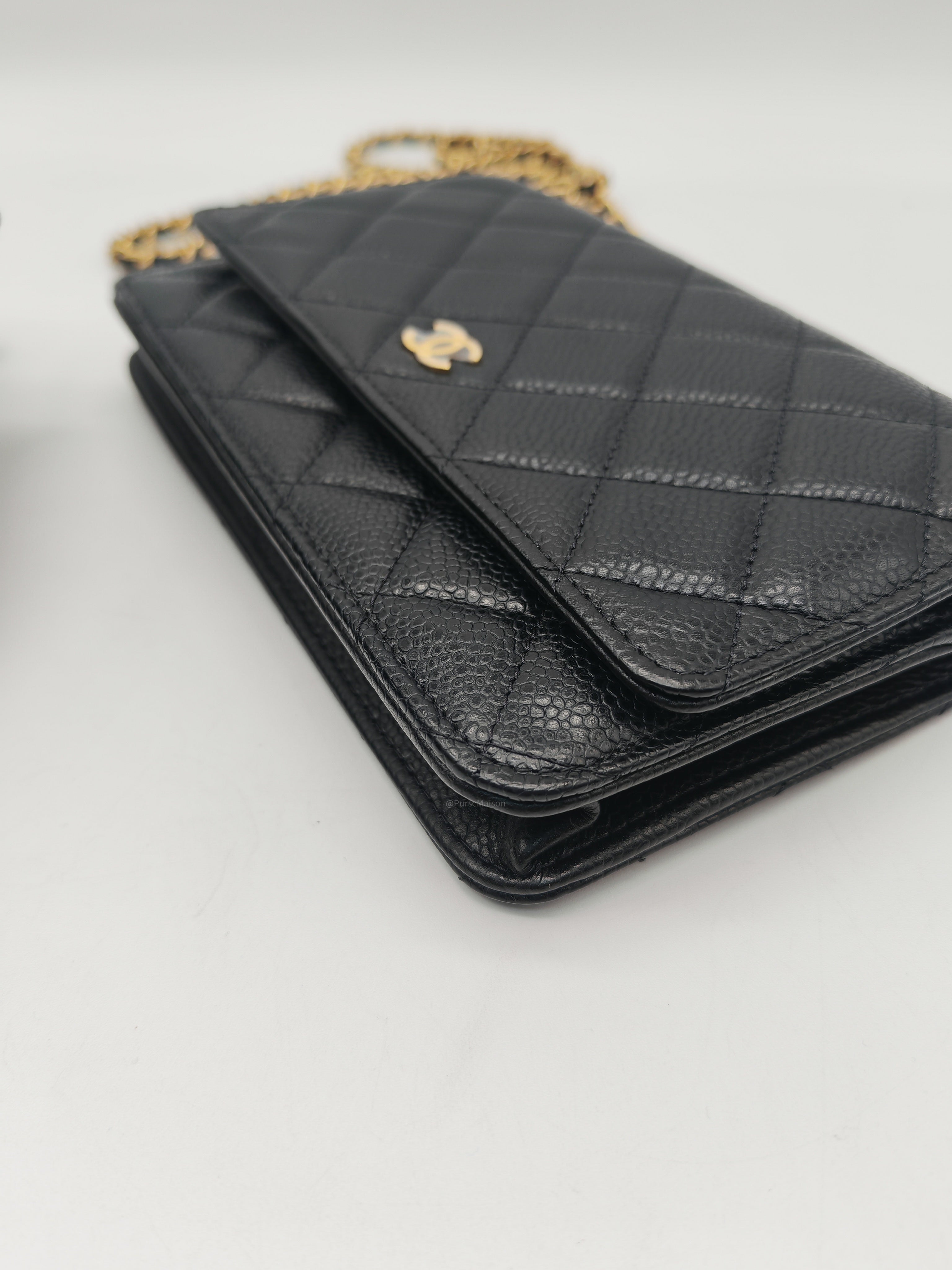 Chanel Classic Wallet on Chain (WOC) in Black Caviar Leather in Gold Hardware Microchip (HK****3L)