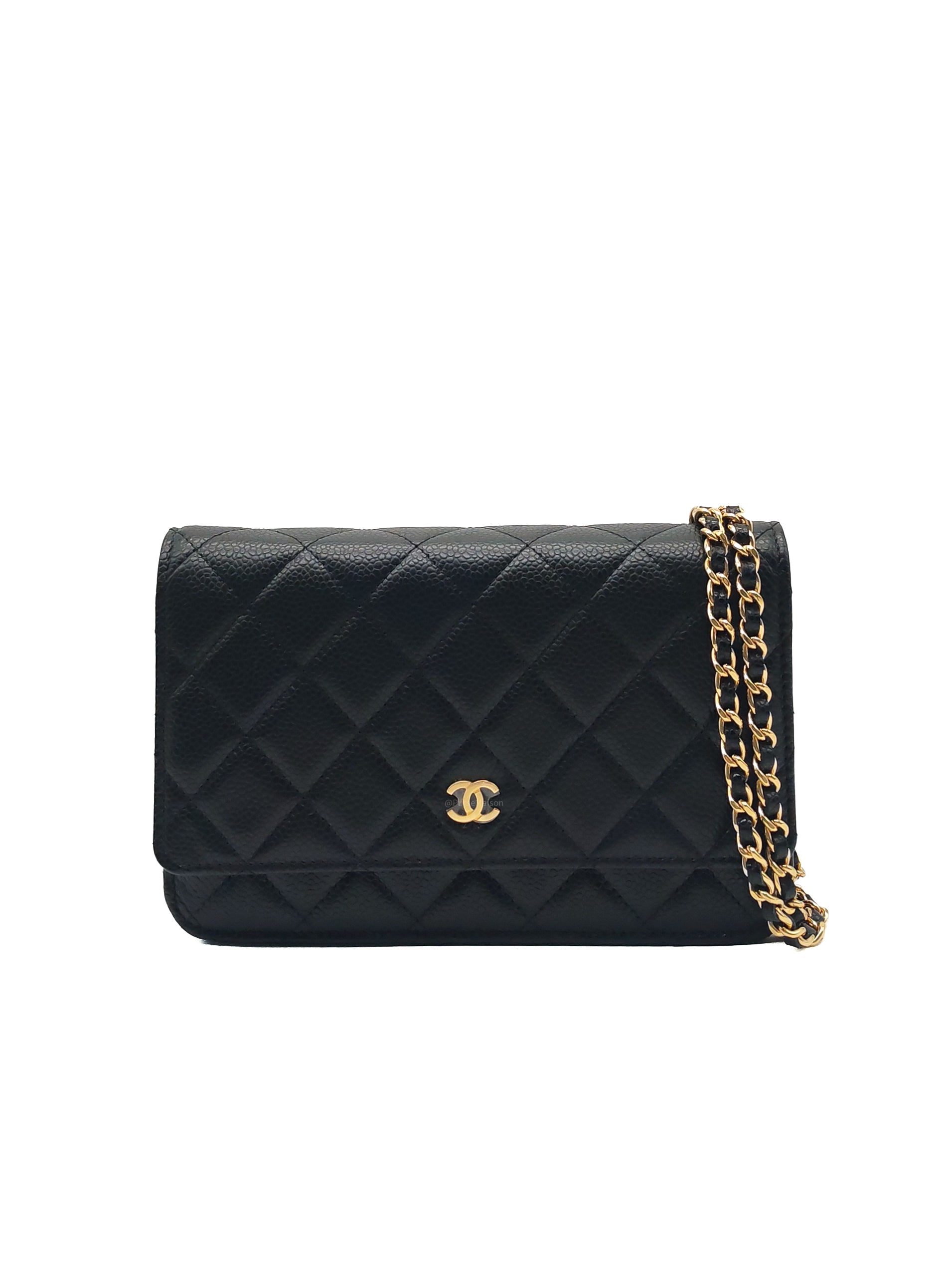 Chanel Classic Wallet on Chain (WOC) in Black Caviar Leather in Gold Hardware Microchip (HK****3L)