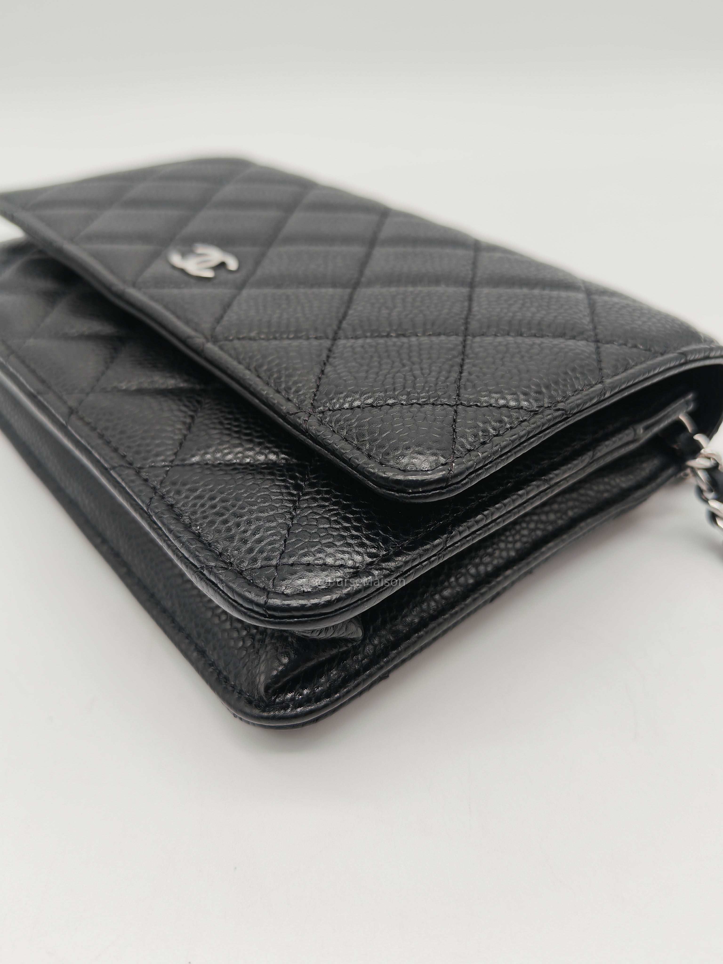 Chanel Wallet on Chain (WOC) in Black Caviar Leather Silver Hardware Microchip(A2****8K)