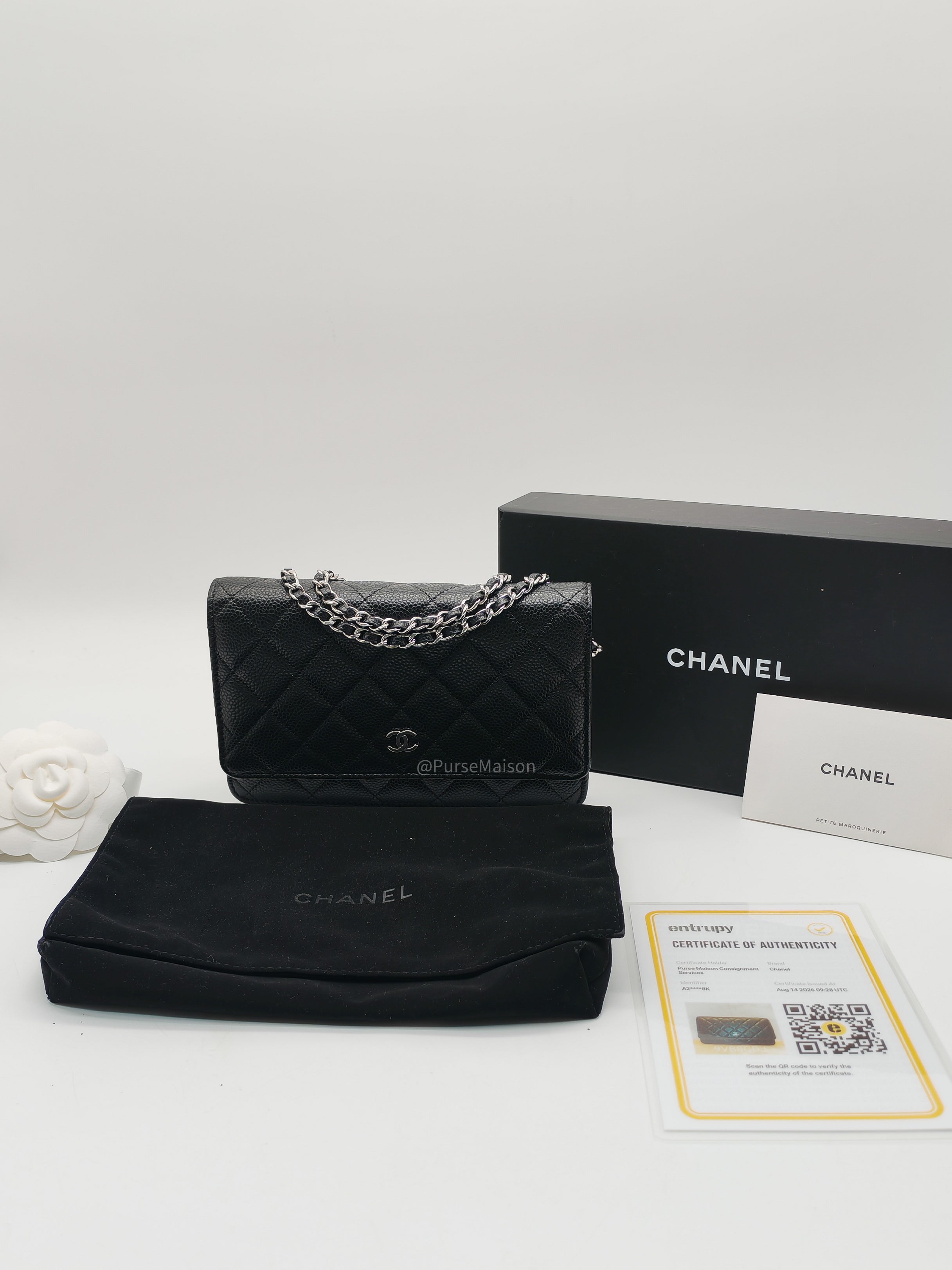 Chanel Wallet on Chain (WOC) in Black Caviar Leather Silver Hardware Microchip(A2****8K)