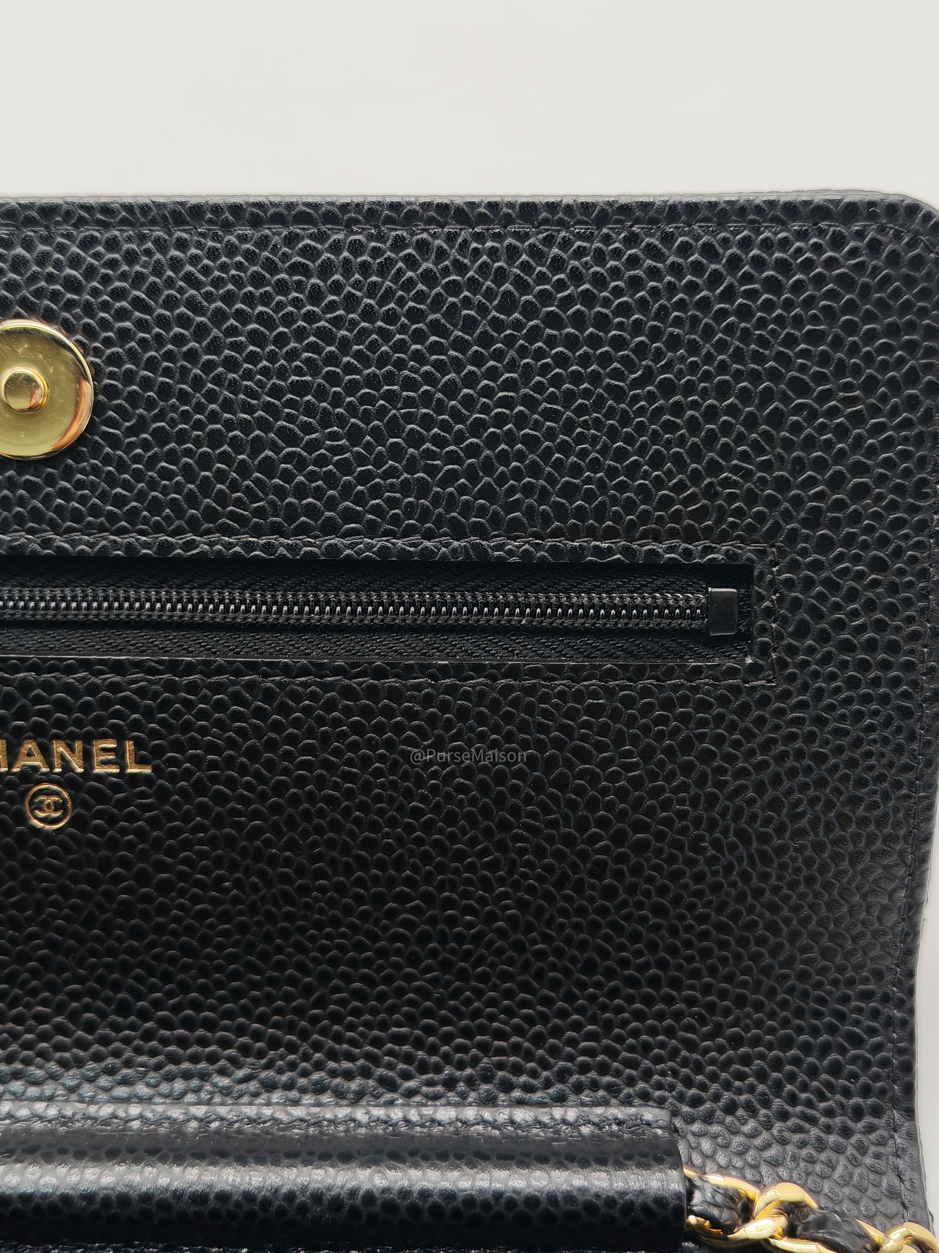 Chanel Classic Wallet on Chan (WOC) in Black Caviar Leather Gold Hardware (Series 29)