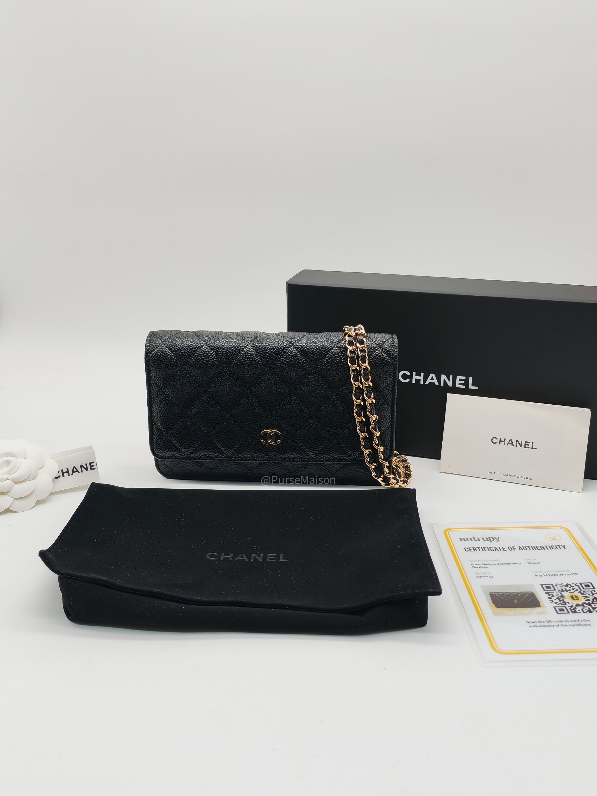 Chanel Classic Wallet on Chan (WOC) in Black Caviar Leather Gold Hardware (Series 29)