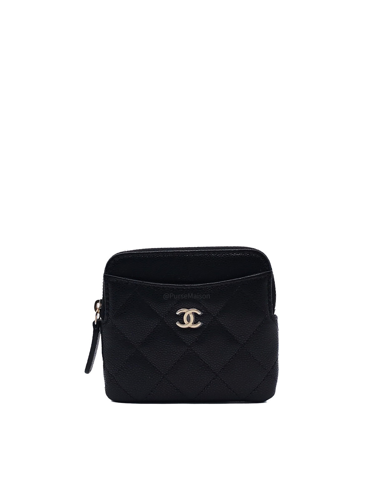 Chanel Zipped Card Holder Medium in Black Caviar Leather Light Gold (Microchip)