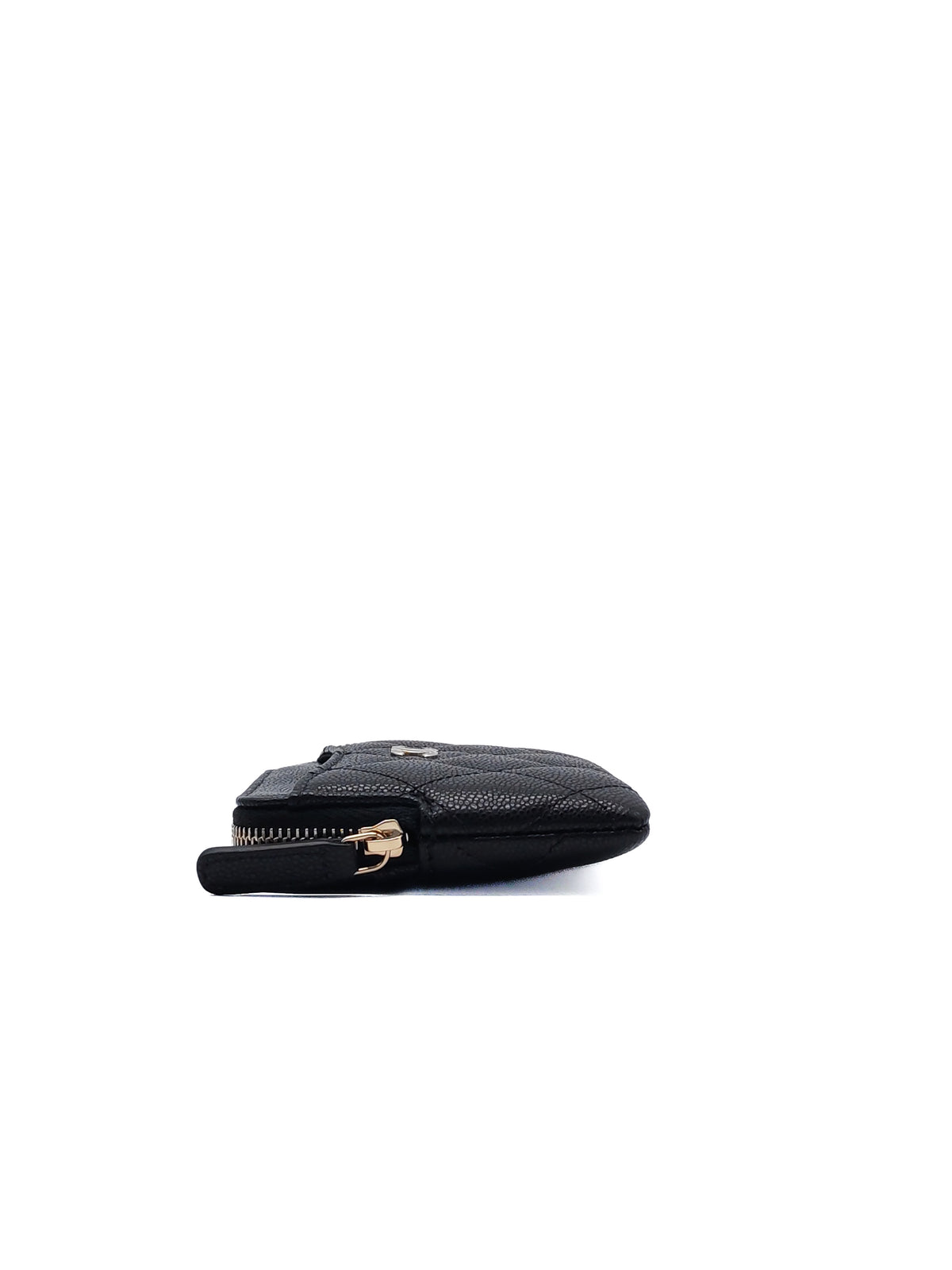 Chanel Zipped Card Holder Medium in Black Caviar Leather Light Gold (Microchip)