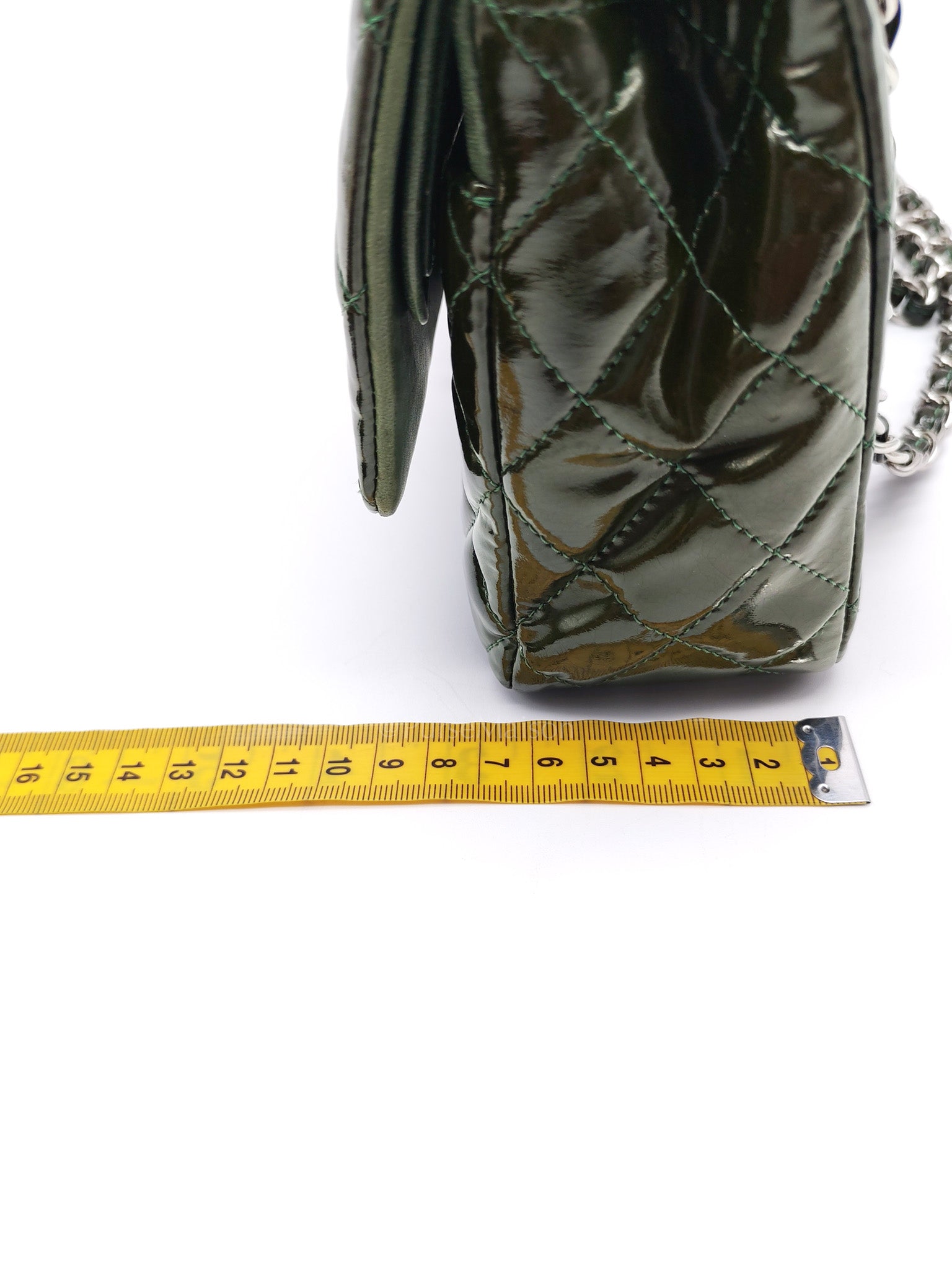 Chanel Classic Double Flap Medium in Green Quilted Patent Leather & Silver Hardware Series 15