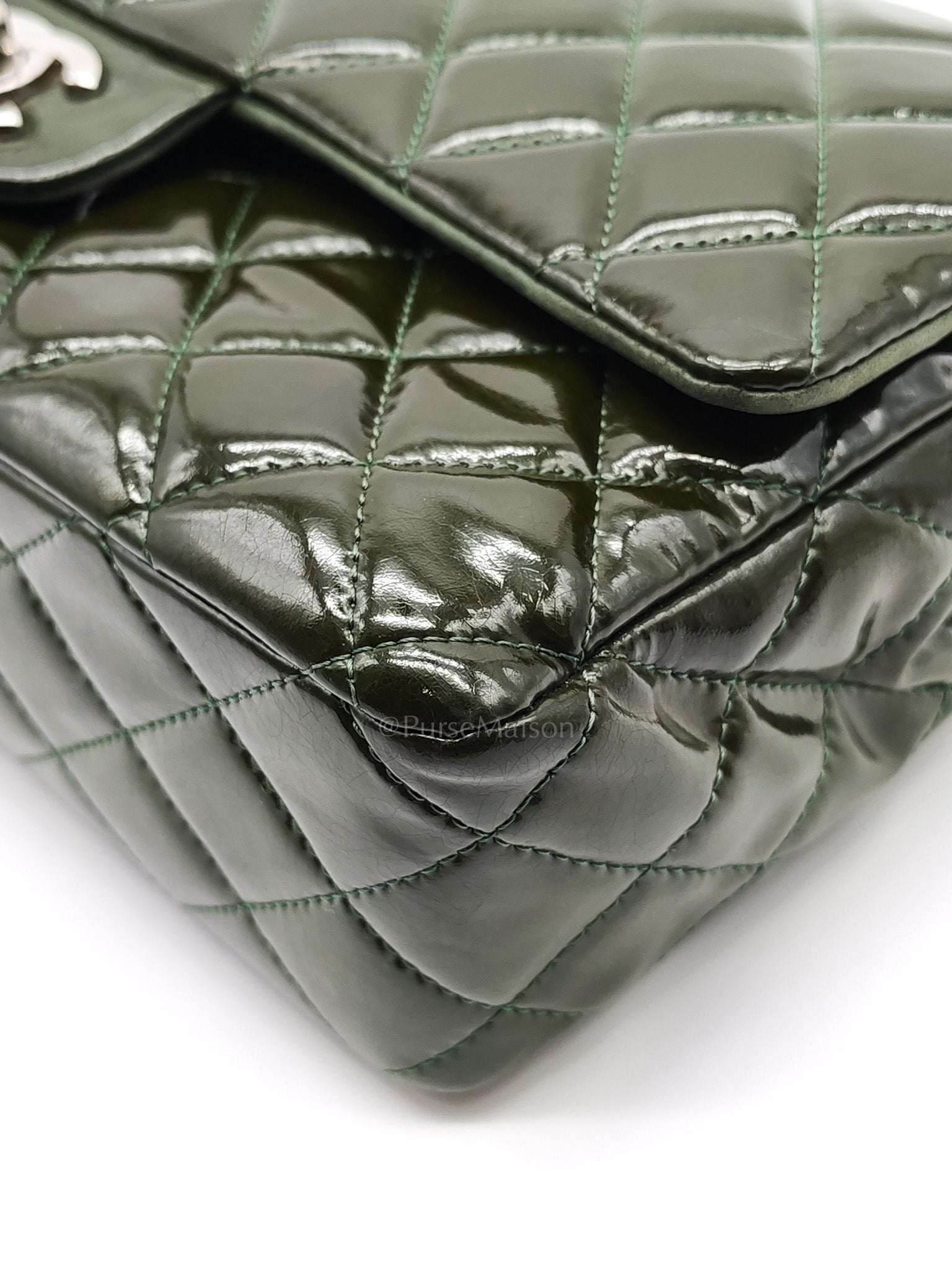 Chanel Classic Double Flap Medium in Green Quilted Patent Leather & Silver Hardware Series 15