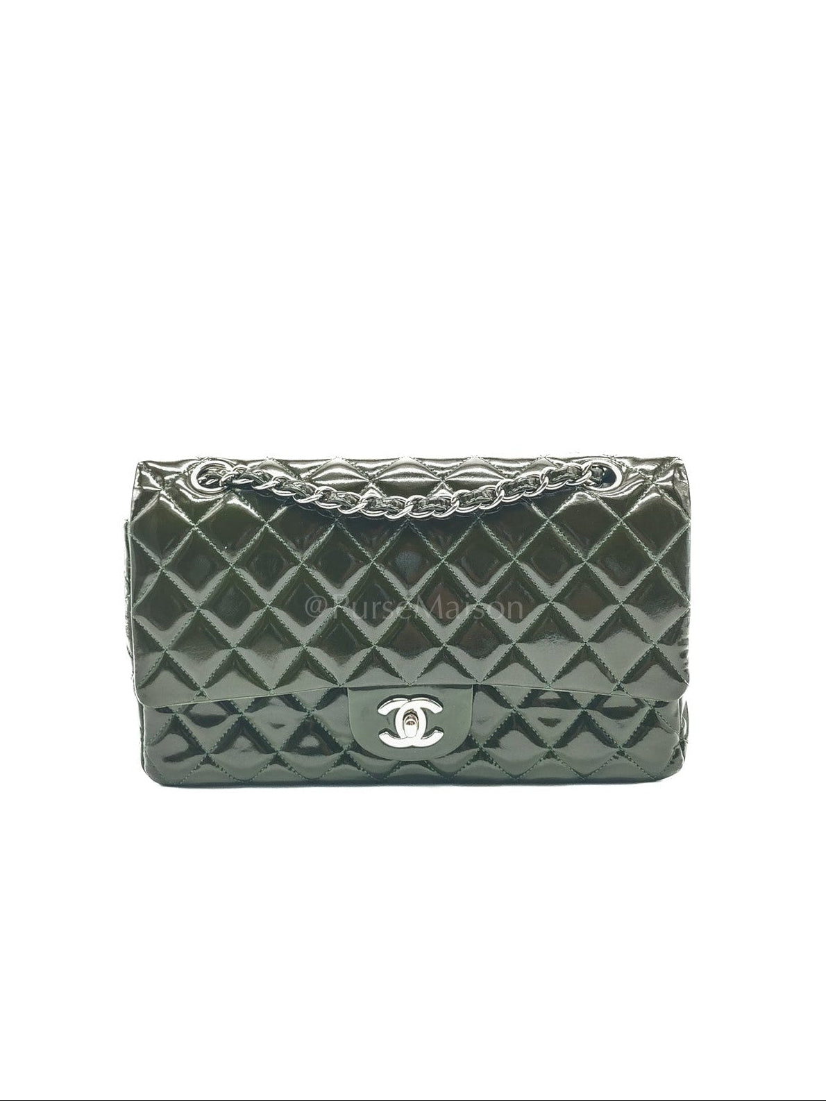 Chanel Classic Double Flap Medium in Green Quilted Patent Leather & Silver Hardware Series 15