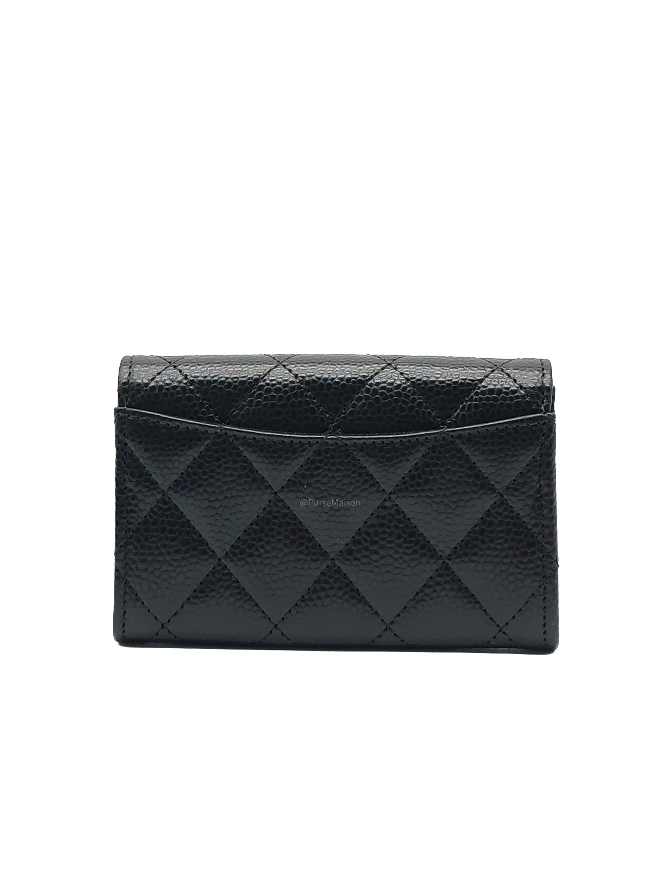 Chanel Classic Flap Card Holder in Black Caviar Leather and Gold Hardware (Microchip)
