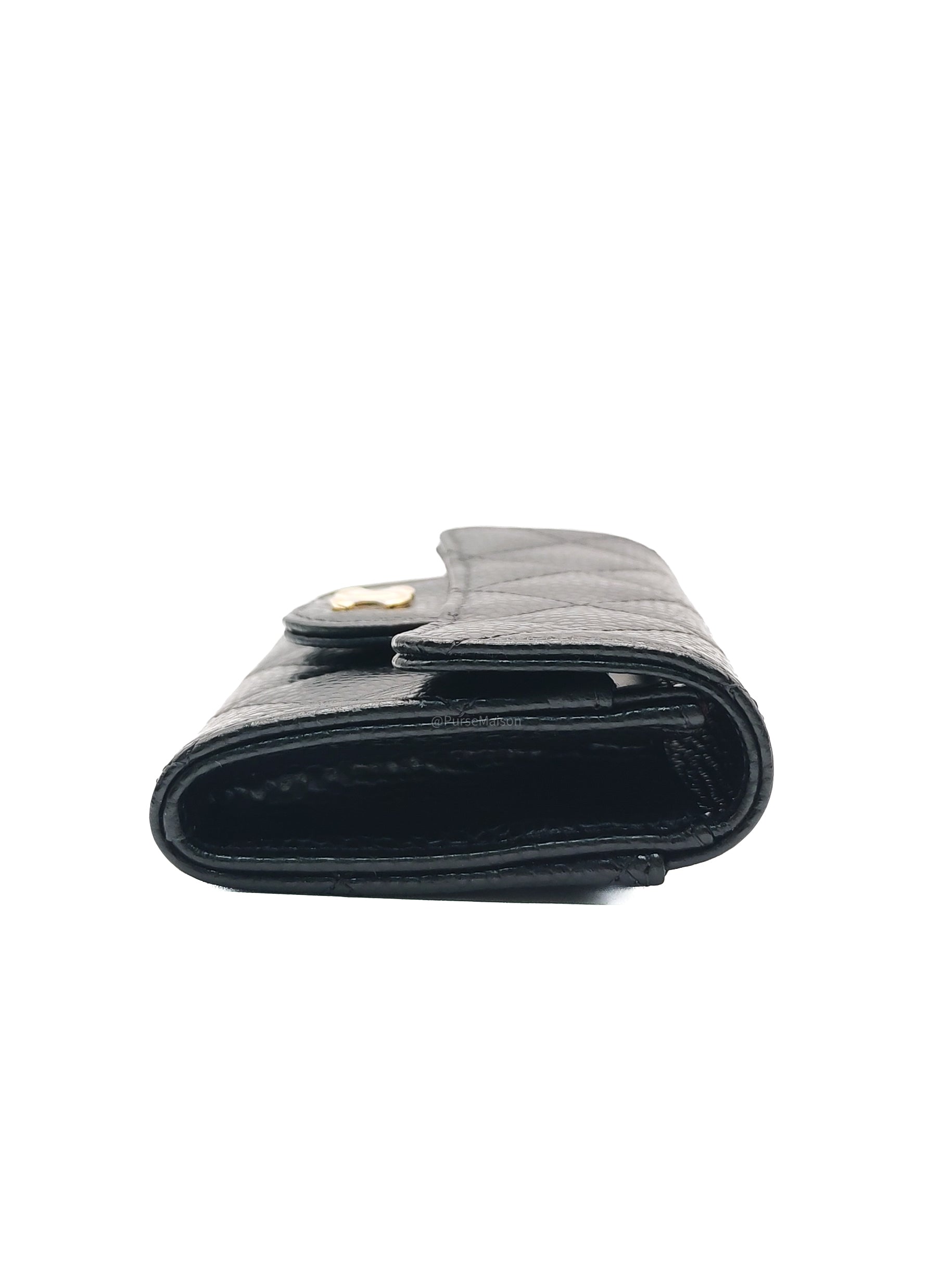 Chanel Classic Flap Card Holder in Black Caviar Leather and Gold Hardware (Microchip)