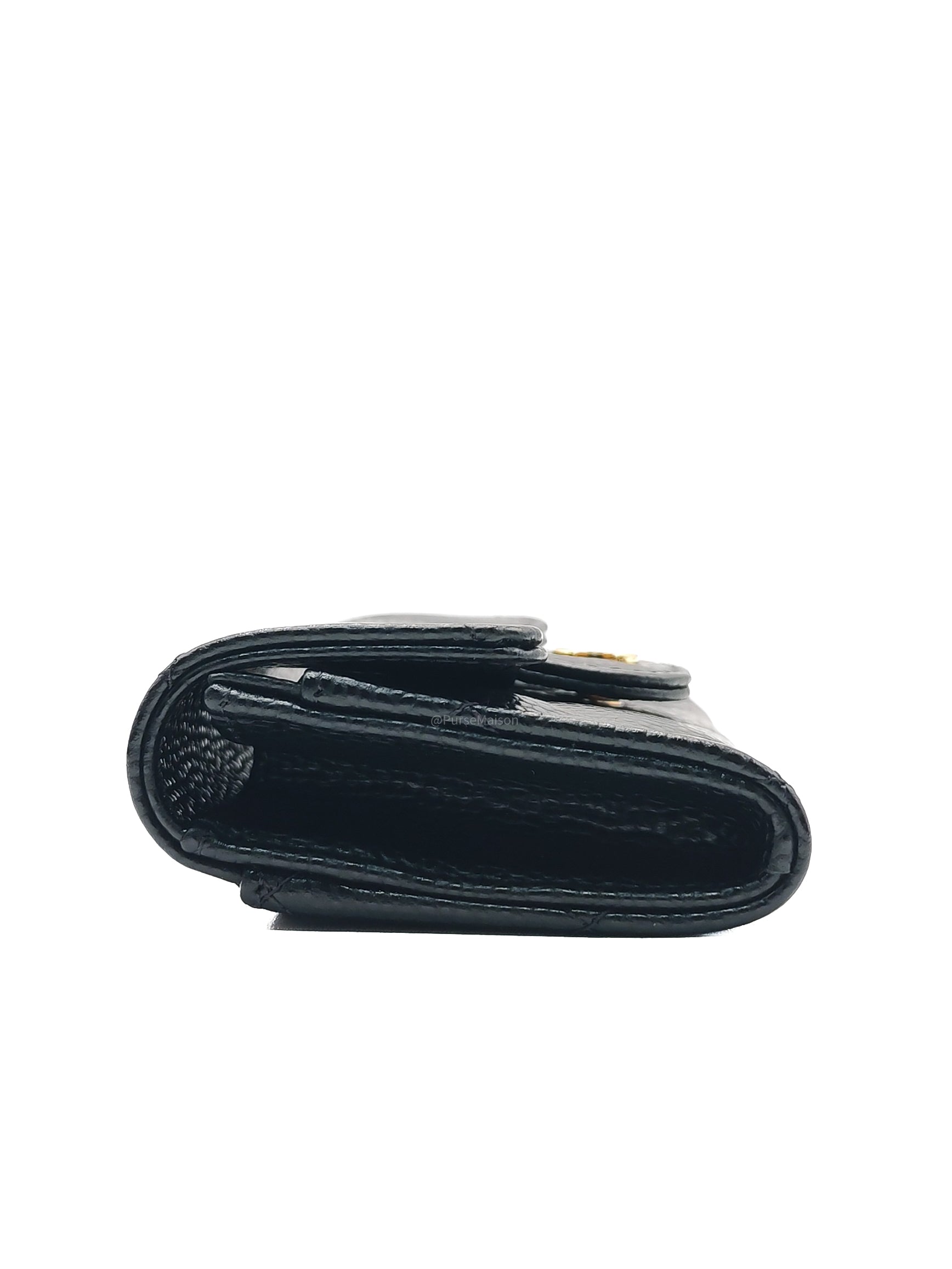 Chanel Classic Flap Card Holder in Black Caviar Leather and Gold Hardware (Microchip)