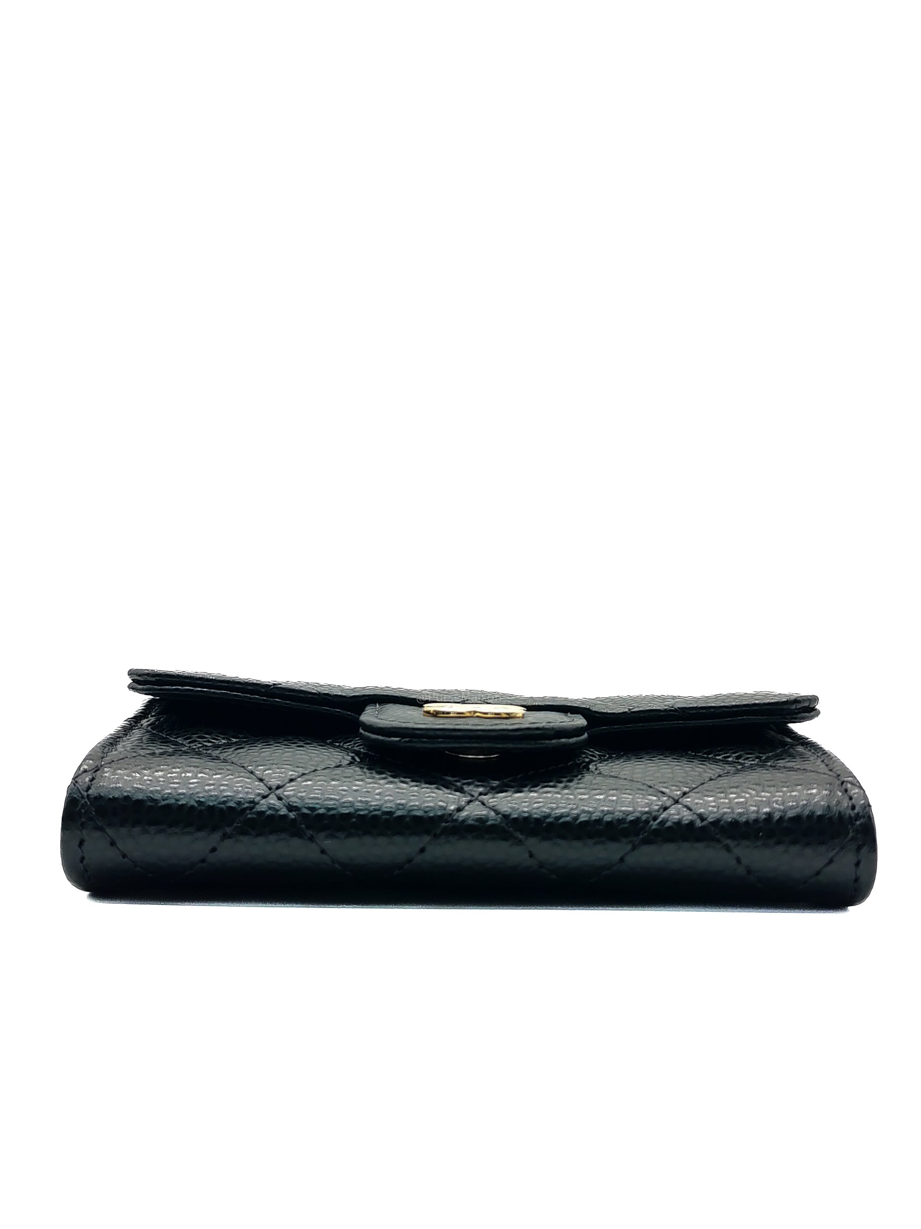 Chanel Classic Flap Card Holder in Black Caviar Leather and Gold Hardware (Microchip)