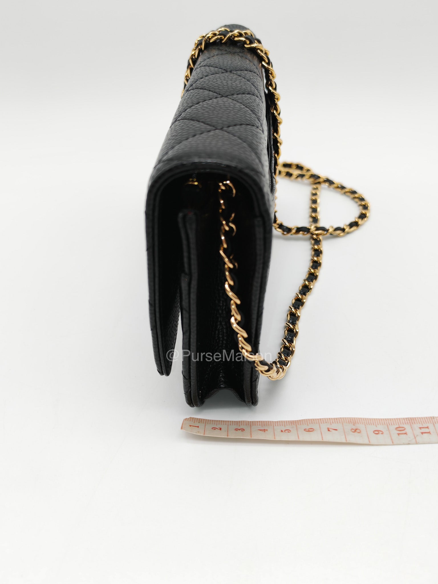 Chanel CC Turn-Lock Wallet on Chain(WOC) in Black Quilted Caviar Leather Gold Hardware (Microchip)