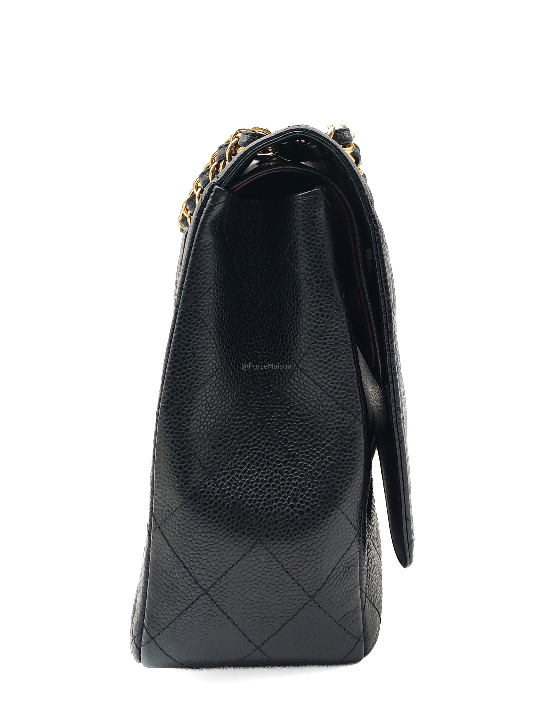 Chanel Classic Double Flap Maxi in Black Quilted Caviar Leather and Gold Hardware Series 15