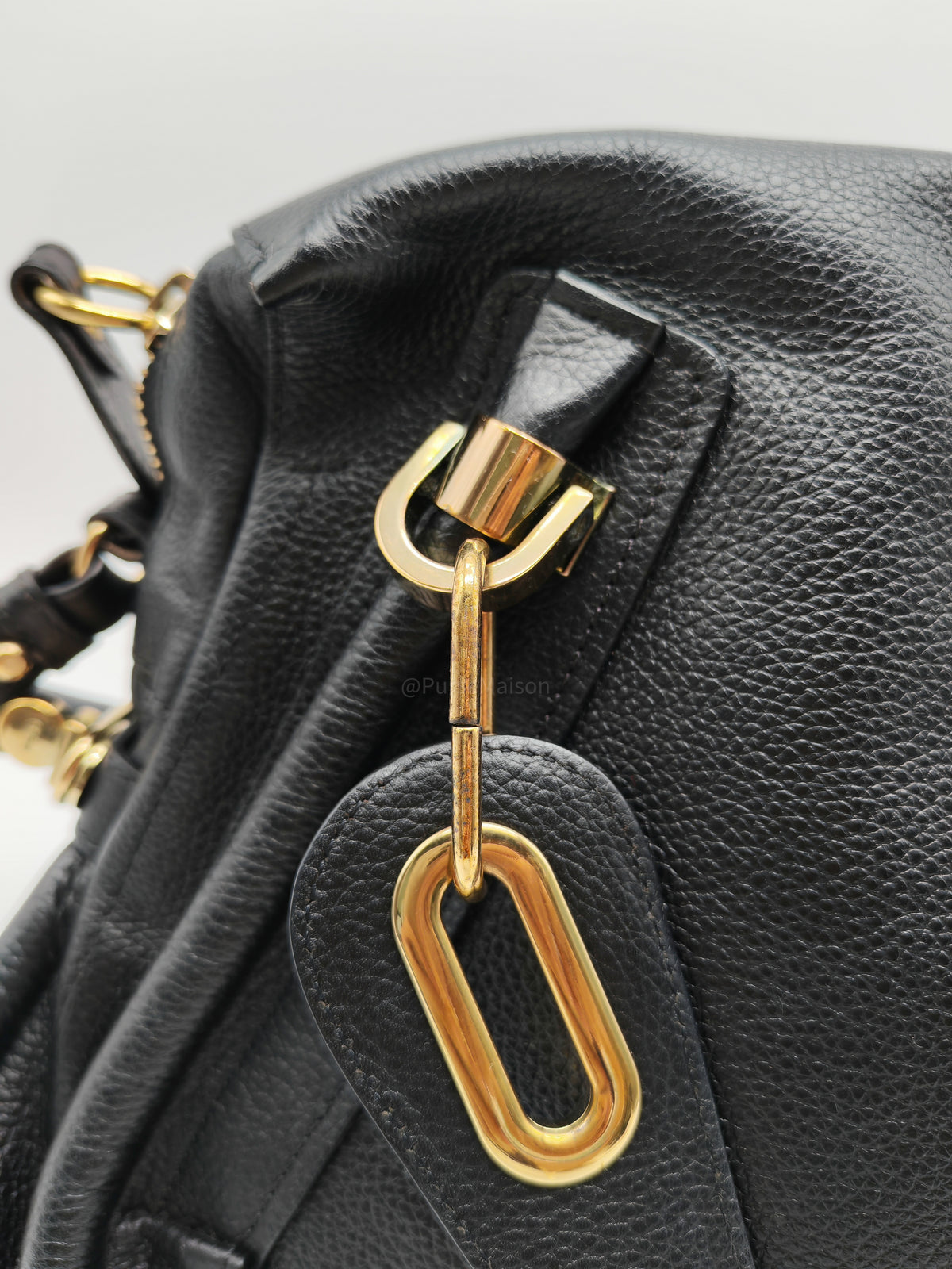 Chloe Paraty Top Handle Shoulder Bag in Black Grained Calfskin Leather and Gold Hardware