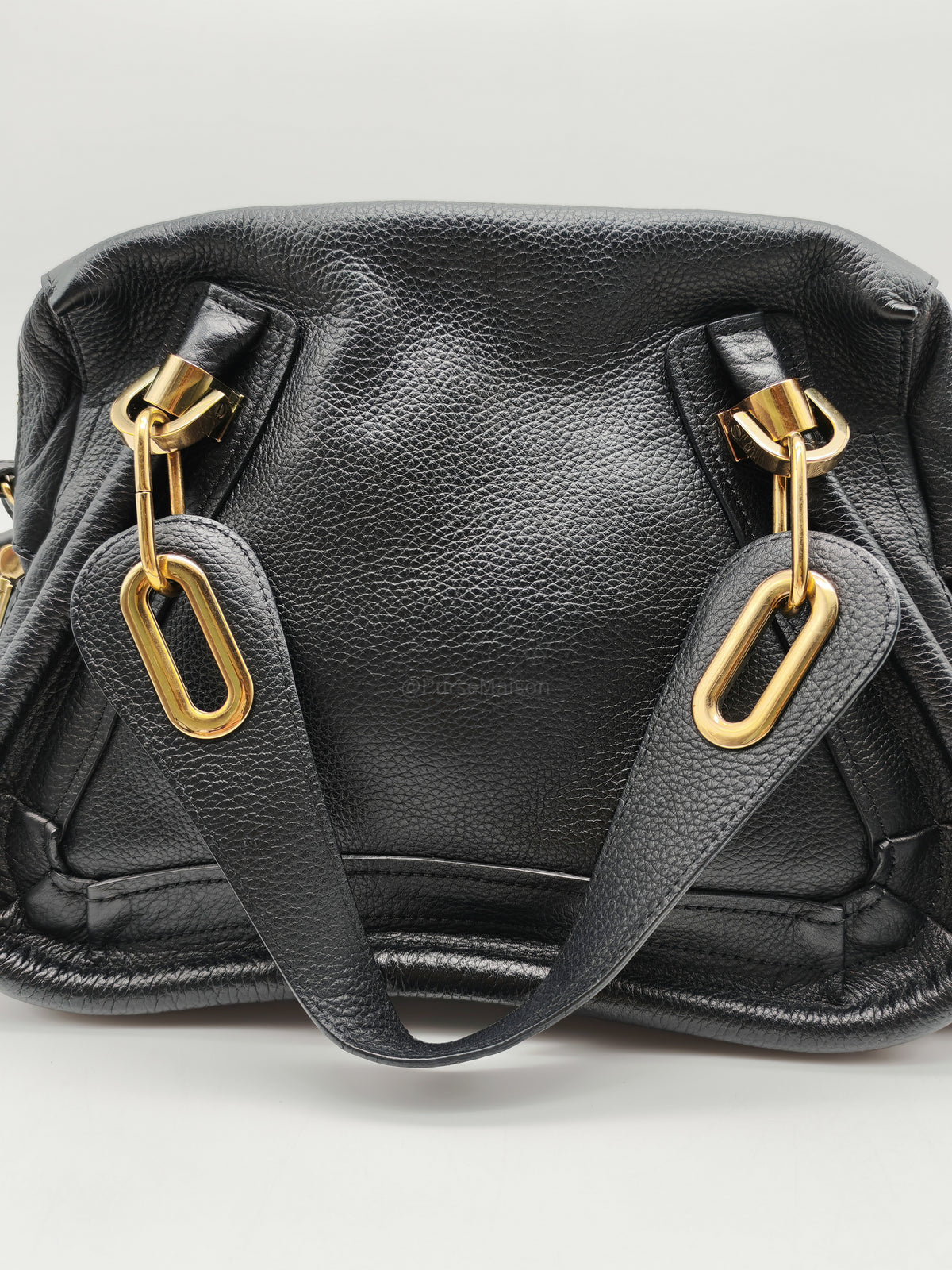 Chloe Paraty Top Handle Shoulder Bag in Black Grained Calfskin Leather and Gold Hardware