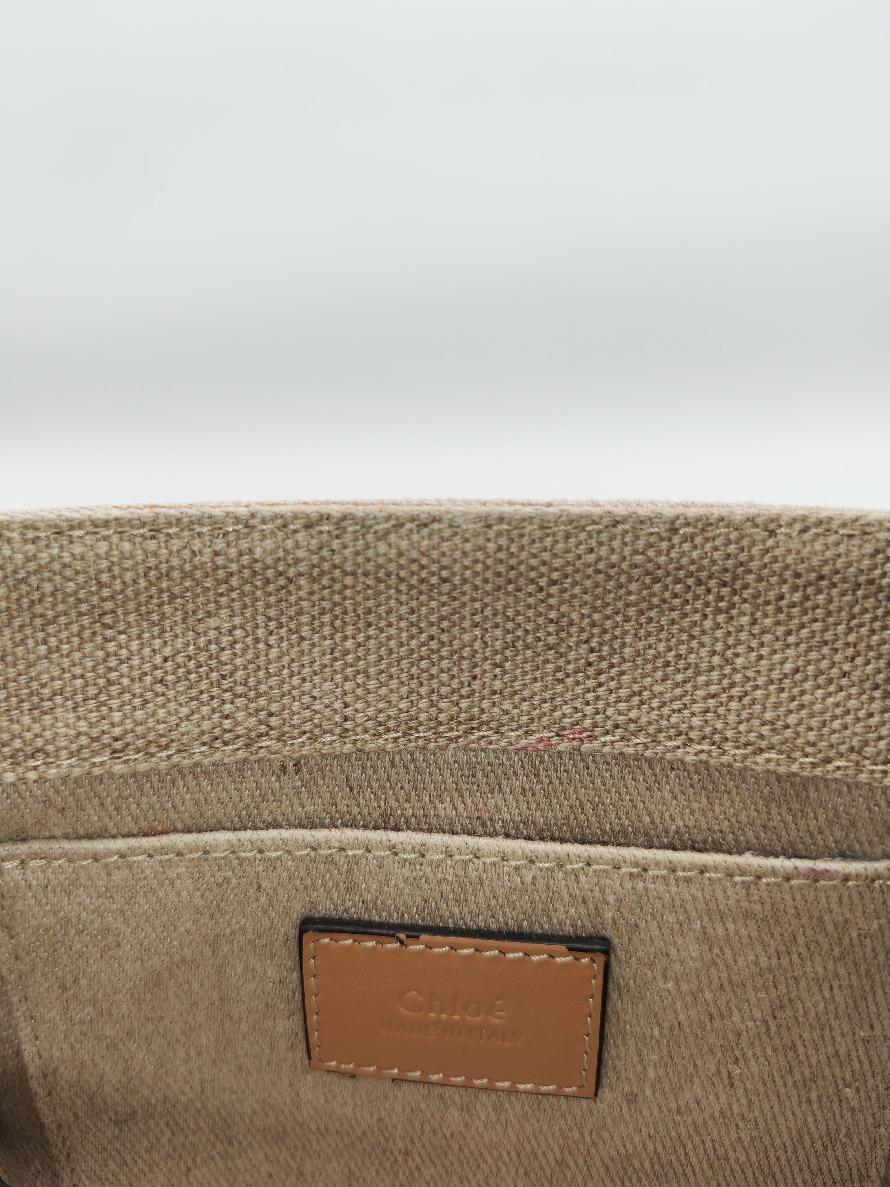 Chloe Mini Woody Tote Bag in Brown Linen Canvas