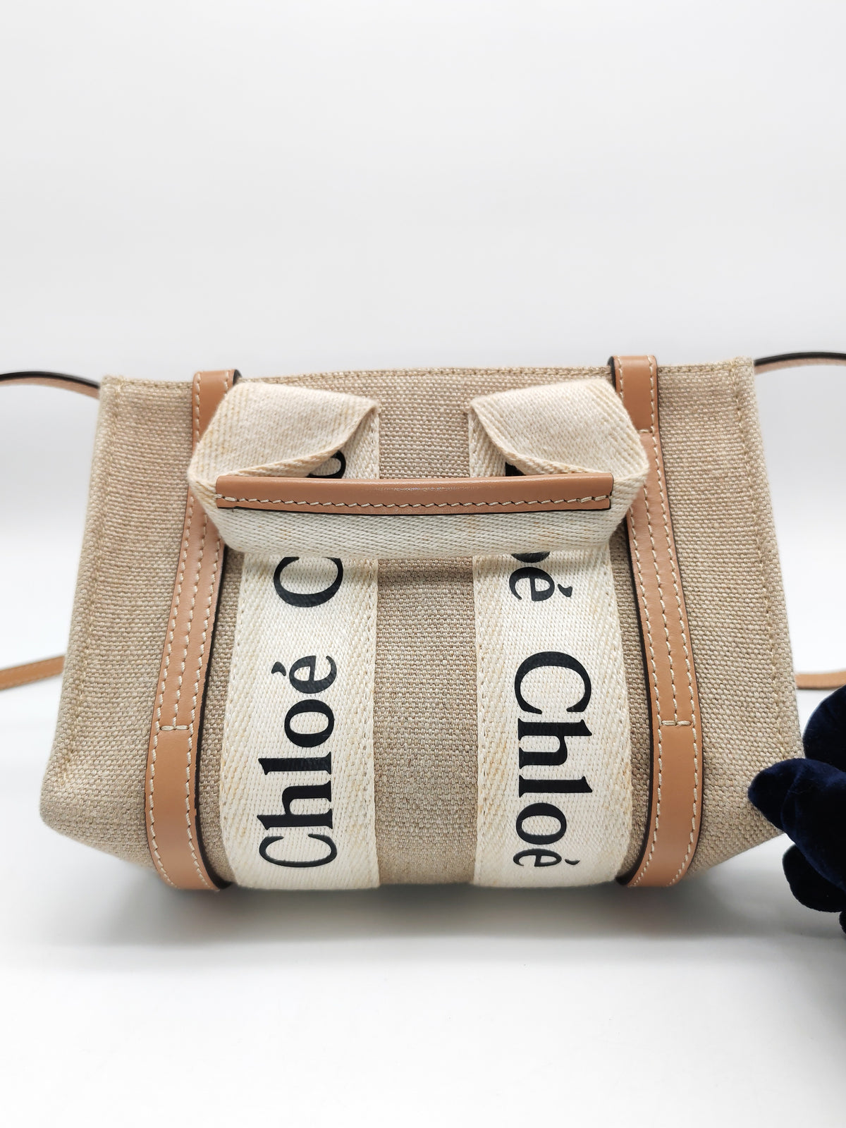 Chloe Mini Woody Tote Bag in Brown Linen Canvas
