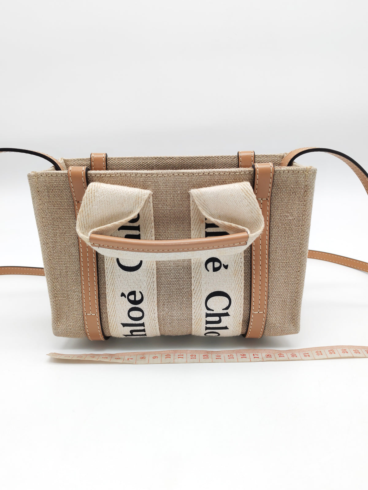 Chloe Mini Woody Tote Bag in Brown Linen Canvas