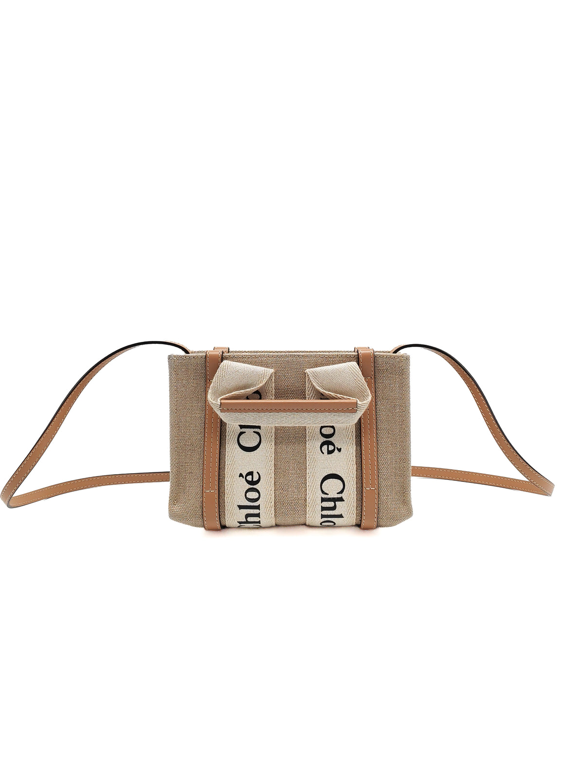 Chloe Mini Woody Tote Bag in Brown Linen Canvas