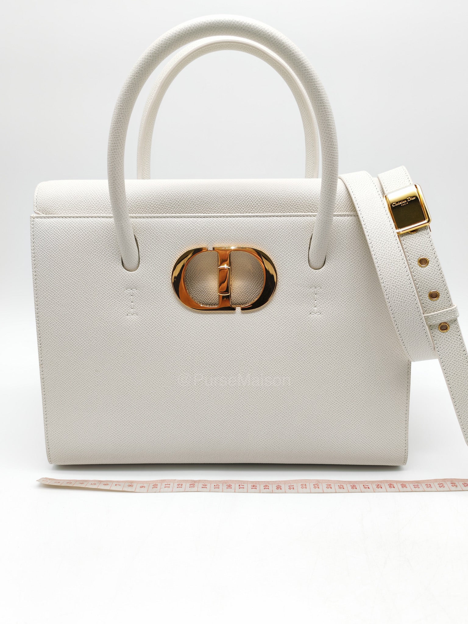 Christian Dior Saint Honore Tote Bag in Off White Grained Calfskin Leather Shoulder Bag