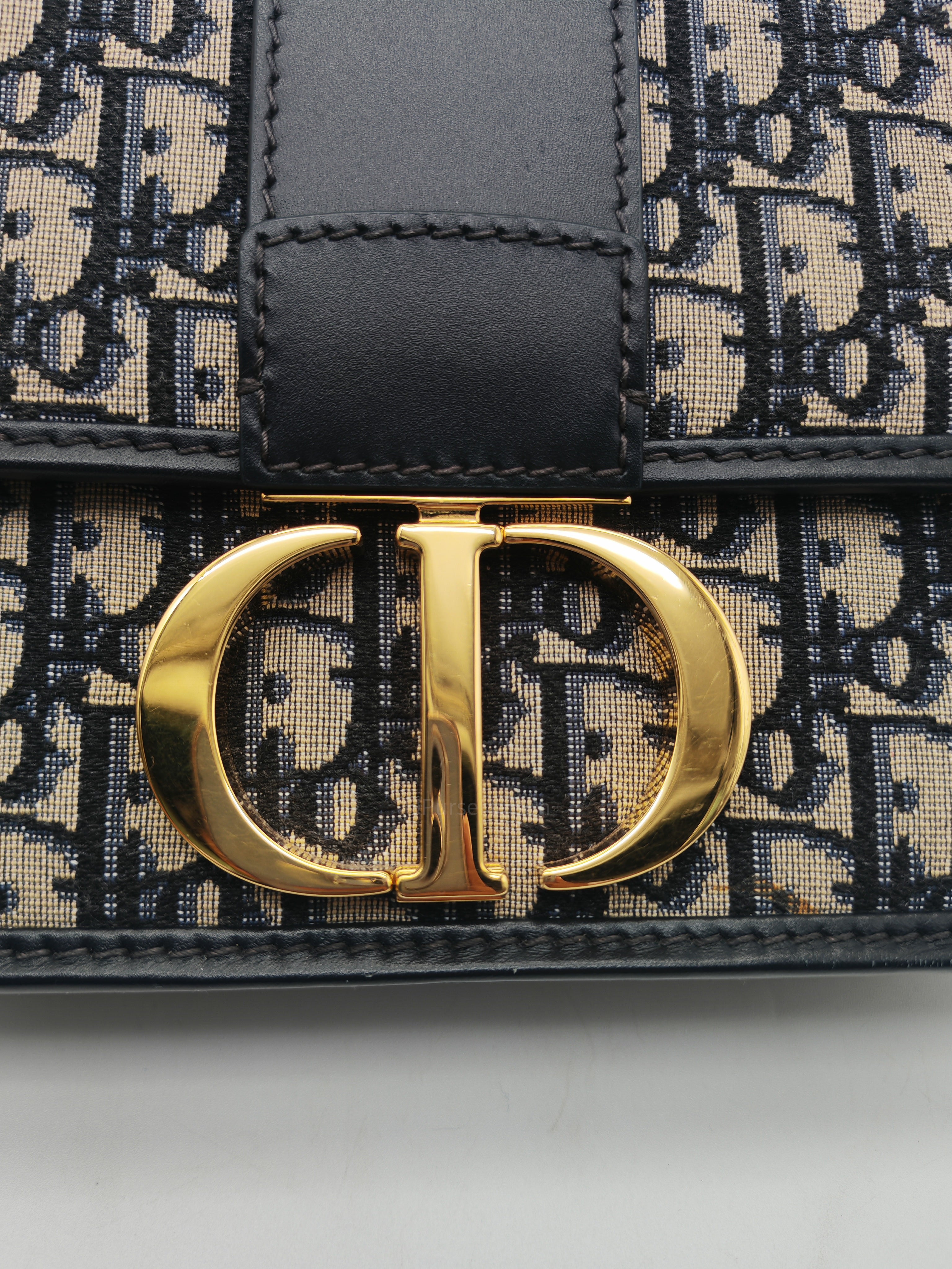 Christian Dior 30 Montaigne Bag in BLue Dior Oblique Jacquard Canvas and Gold Hardware
